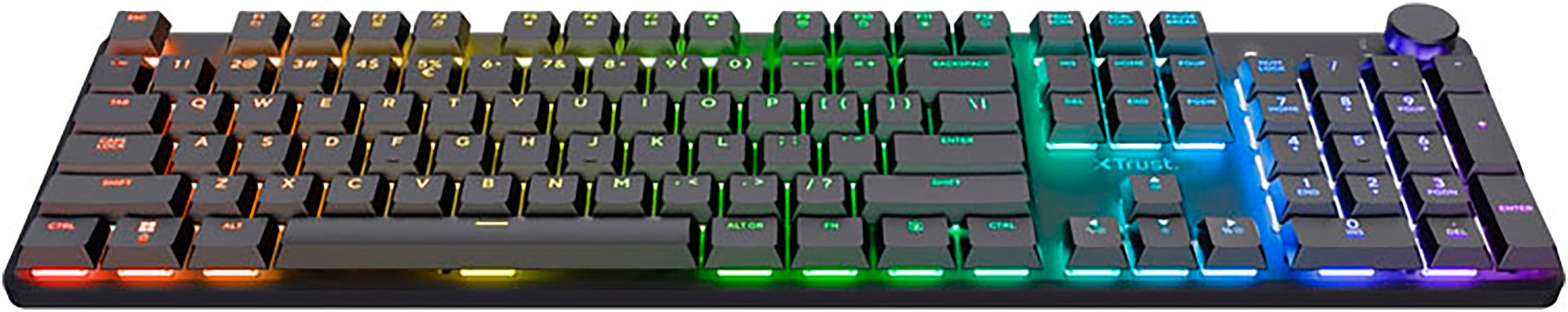 Trust Gaming-Tastatur »GXT 868 Torix«, (Anpassbare Höhe-Ziffernblock-USB-Anschluss-Fn-Tasten-Multimedia-Tasten-Windows-Sperrtaste), kabellose mechanische, QWERTZ Layout, RGB Huano Switches Flache Tasten