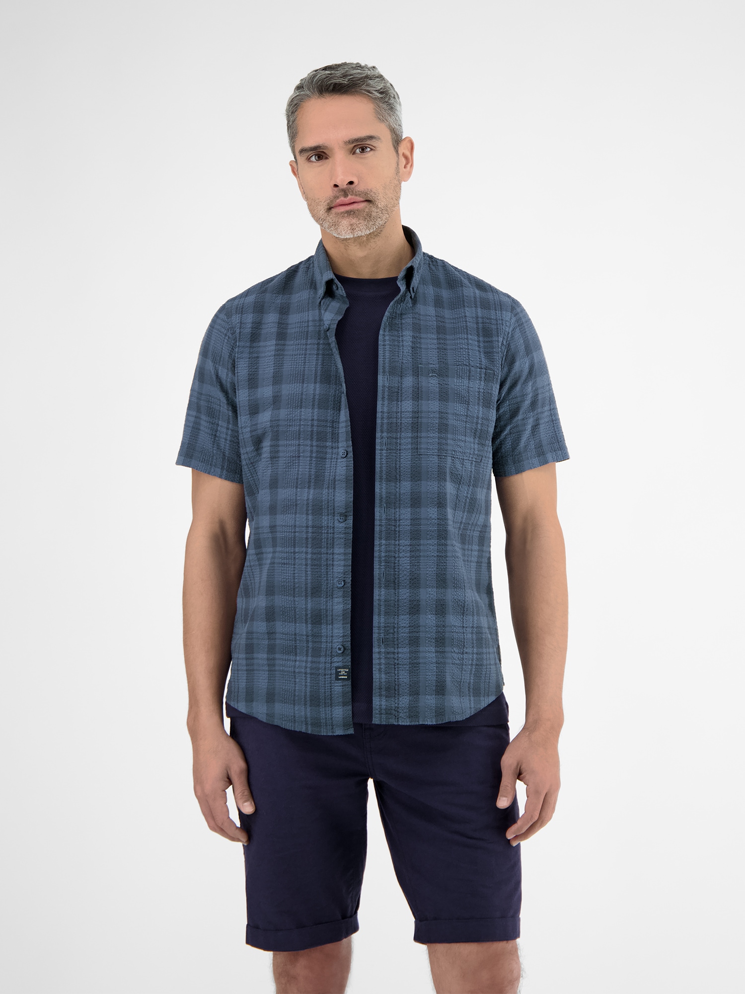 LERROS Karohemd »LERROS Halbarmhemd in sommerlich-lässiger Seersuckerqualität«