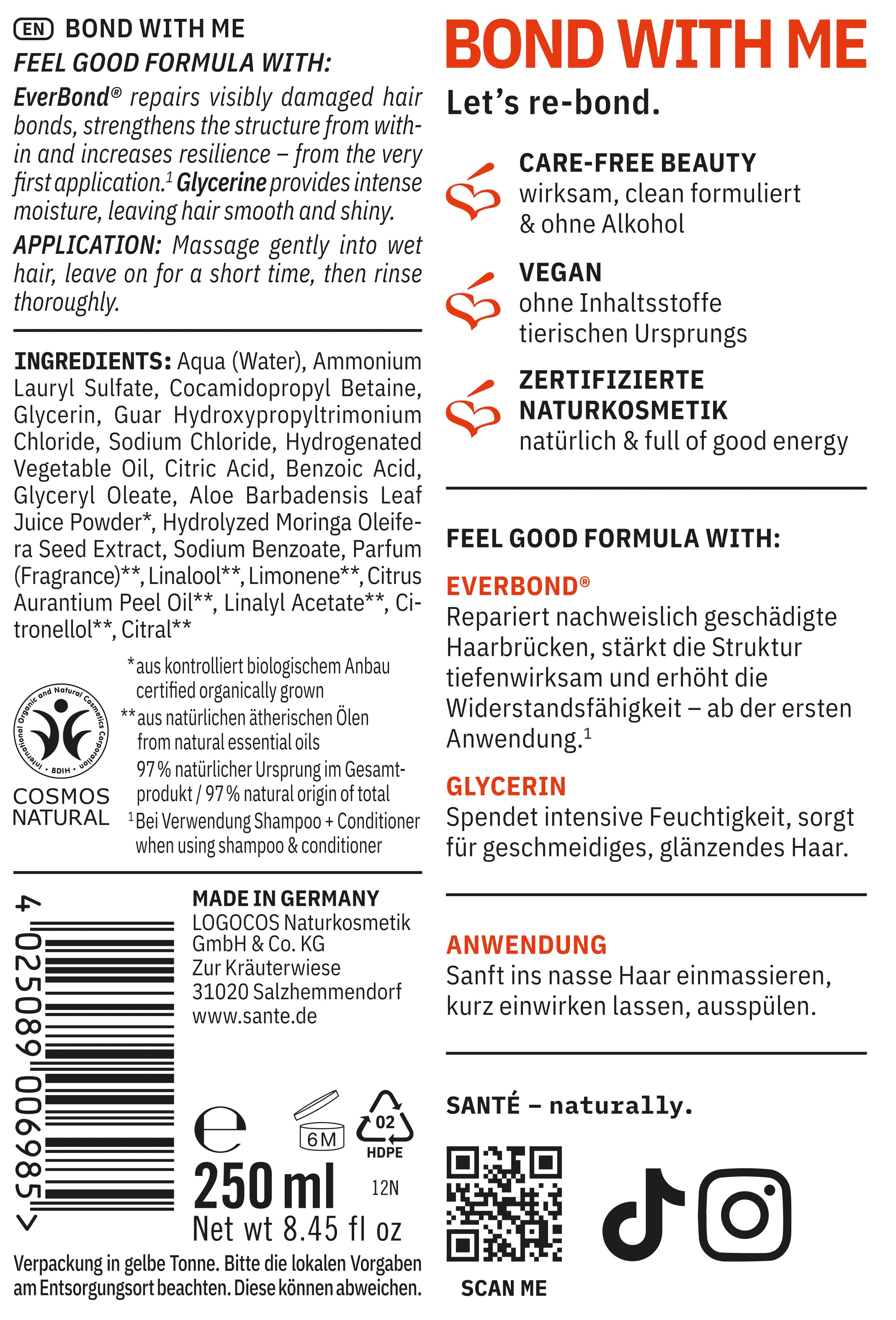 SANTE Haarshampoo »Bond with Me Shampoo« als Haarshampoo, mit Aloe Vera Saftpulver