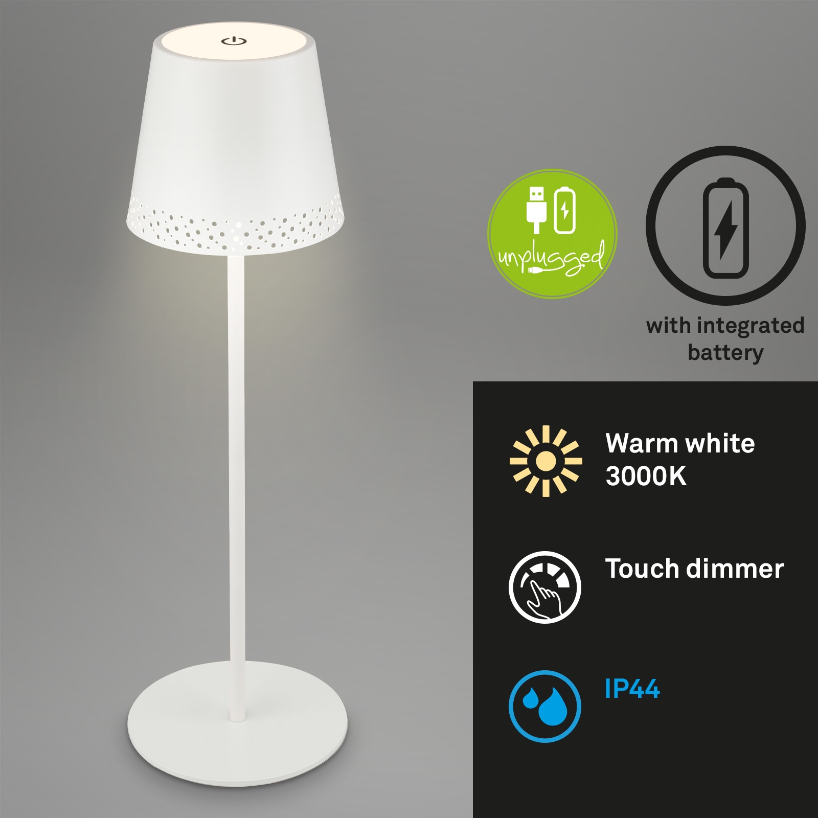 Briloner Leuchten LED Tischleuchte »KIKI« LED-Modul 1 Stk. Warmweiß mit Akku, höhenverstellbar, USB-C, warmweiß, IP44, silber, 38 cm