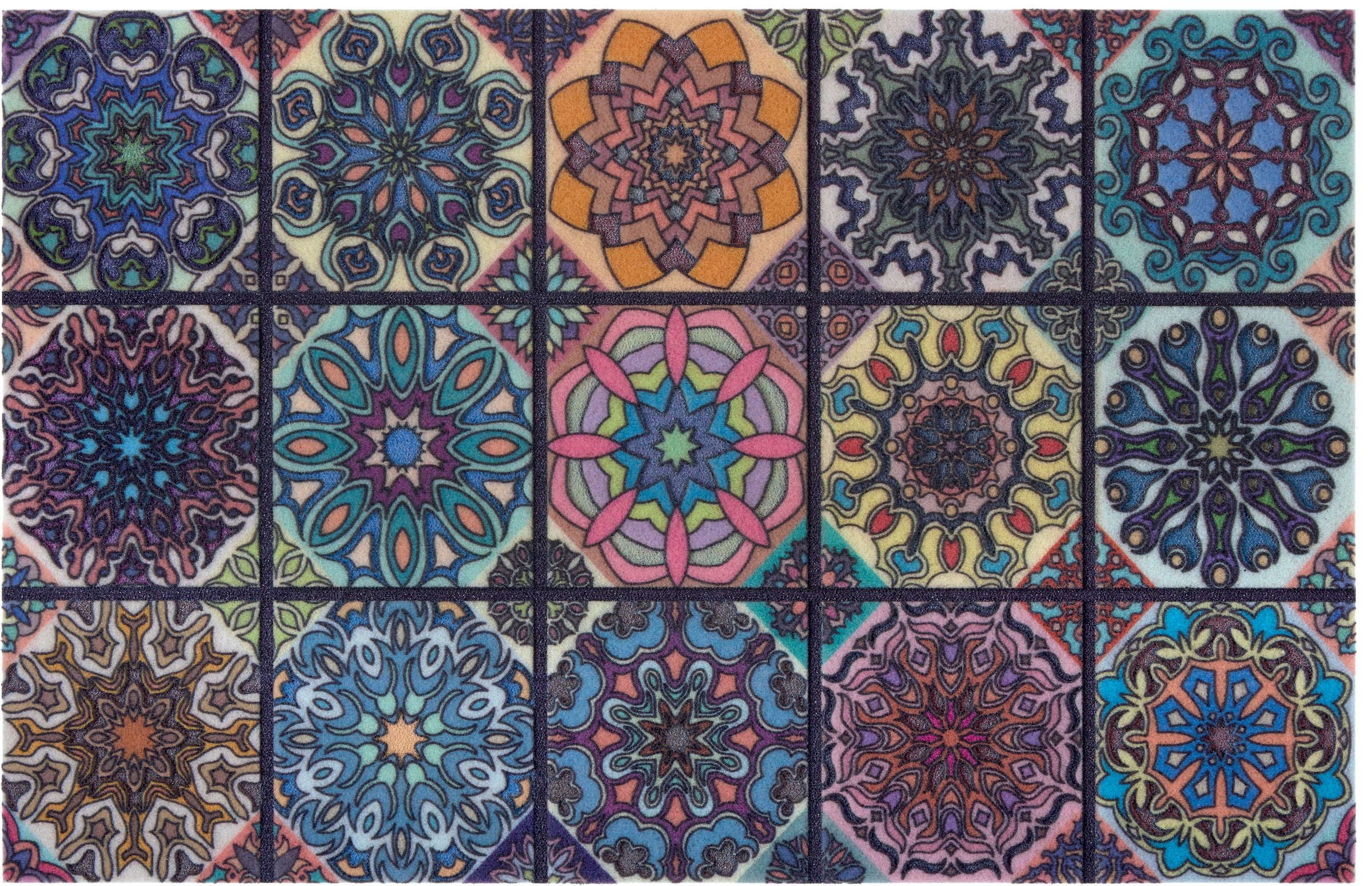 Home affaire Fußmatte »Mandala klein«, rechteckig, mit Spruch, Kachel-Design, Rutschfest, Kräftige Farben