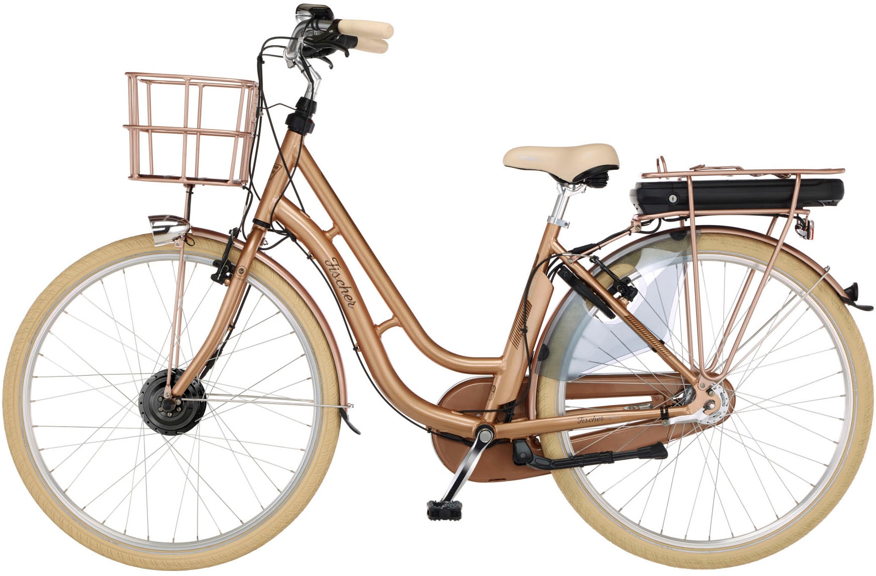 FISCHER Fahrrad E-Bike »CITA RETRO 2.2 522«, 7 Gang, Shimano, Nexus, Frontmotor 250 W, (mit Fahrradschloss), Pedelec, Elektrofahrrad für Damen u. Herren, Cityrad