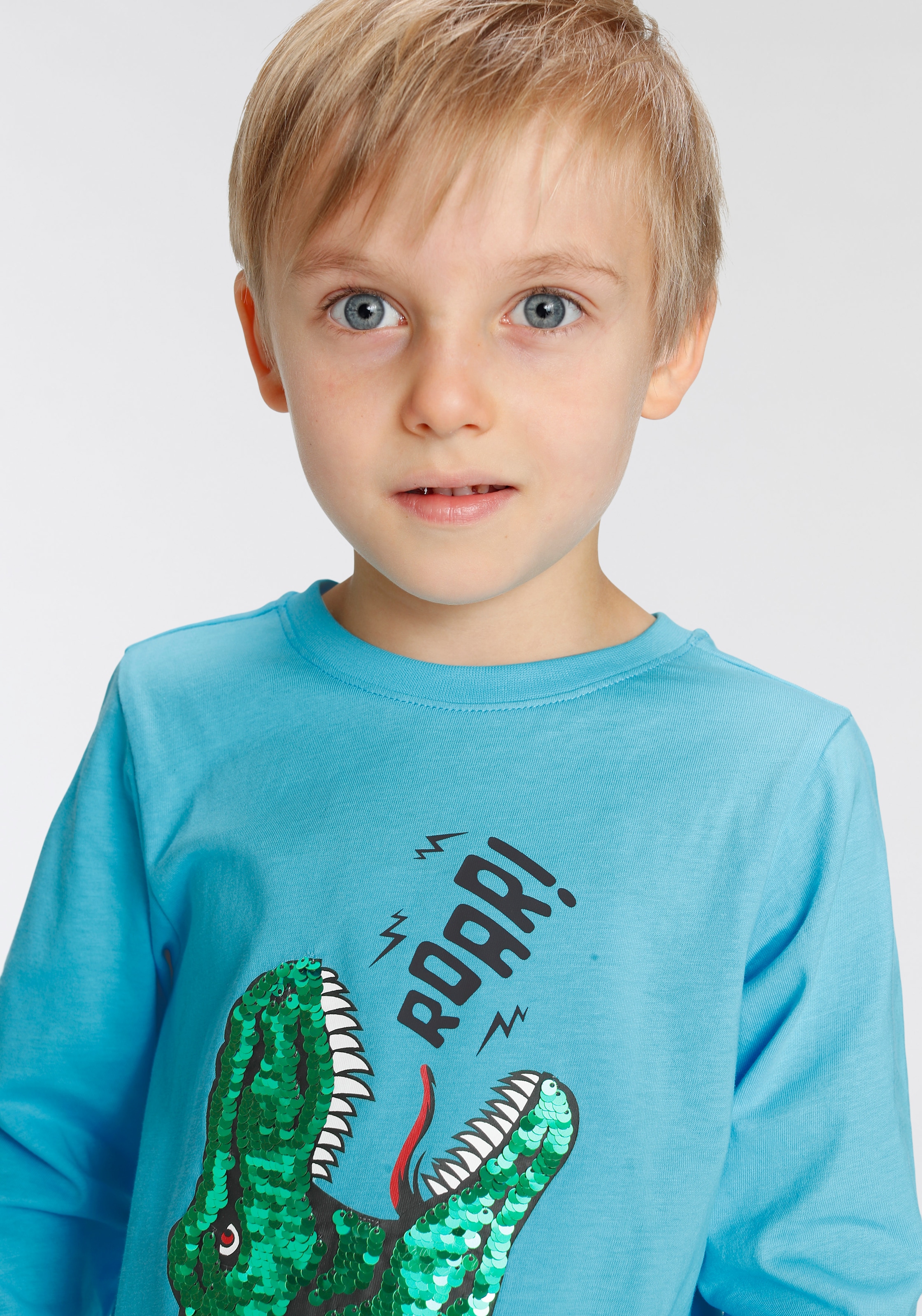 KIDSWORLD Langarmshirt im Online-Shop Wendepailletten« »mit kaufen aus Dino-Motiv