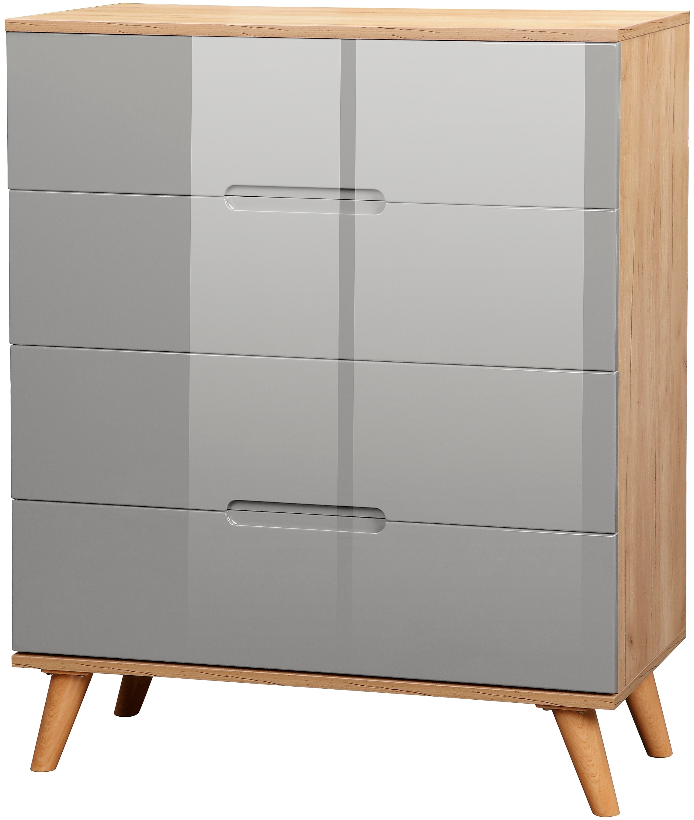 andas Schubkastenkommode »Lund Schlafzimmerschrank Wäscheschrank mit hochglänzenden Fronten«, (Kommode mit 4 Schubladen für viel Stauraum), Schlafzimmerkommode Bestseller im skandinavischem Design