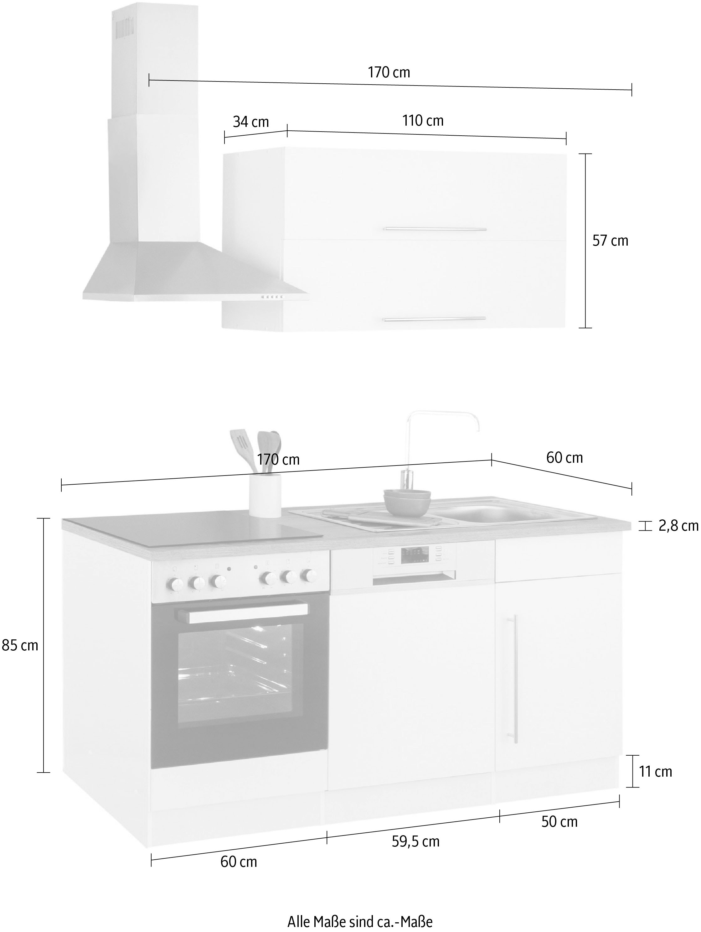 HELD MÖBEL Küchenzeile »Samos«, ohne E-Geräte, Breite 170 cm auf Rechnung  kaufen