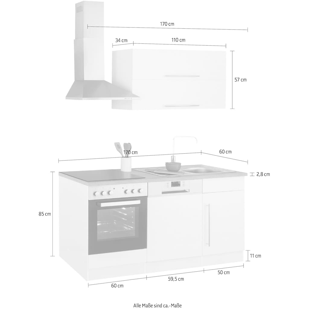 HELD MÖBEL Küchenzeile »Samos«, ohne E-Geräte, Breite 170 cm