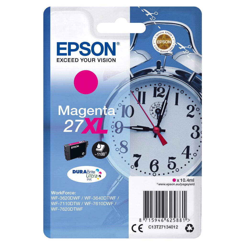 Epson Tintenpatrone »Epson Alarm clock Singlepack Magenta 27XL DURABrite Ultra Ink«