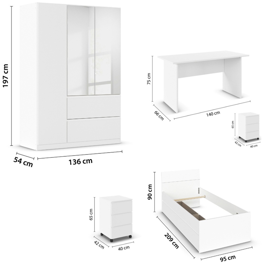 rauch Jugendzimmer-Set »Komplettzimmer Schlafzimmer-Set (5-St.) Jugendzimmer-Set JOEL« Set, 5 Stk. tlg. Bett 2 Breiten,Nachttisch,Tisch,Rollcontainer,Schrank MADE IN GERMANY