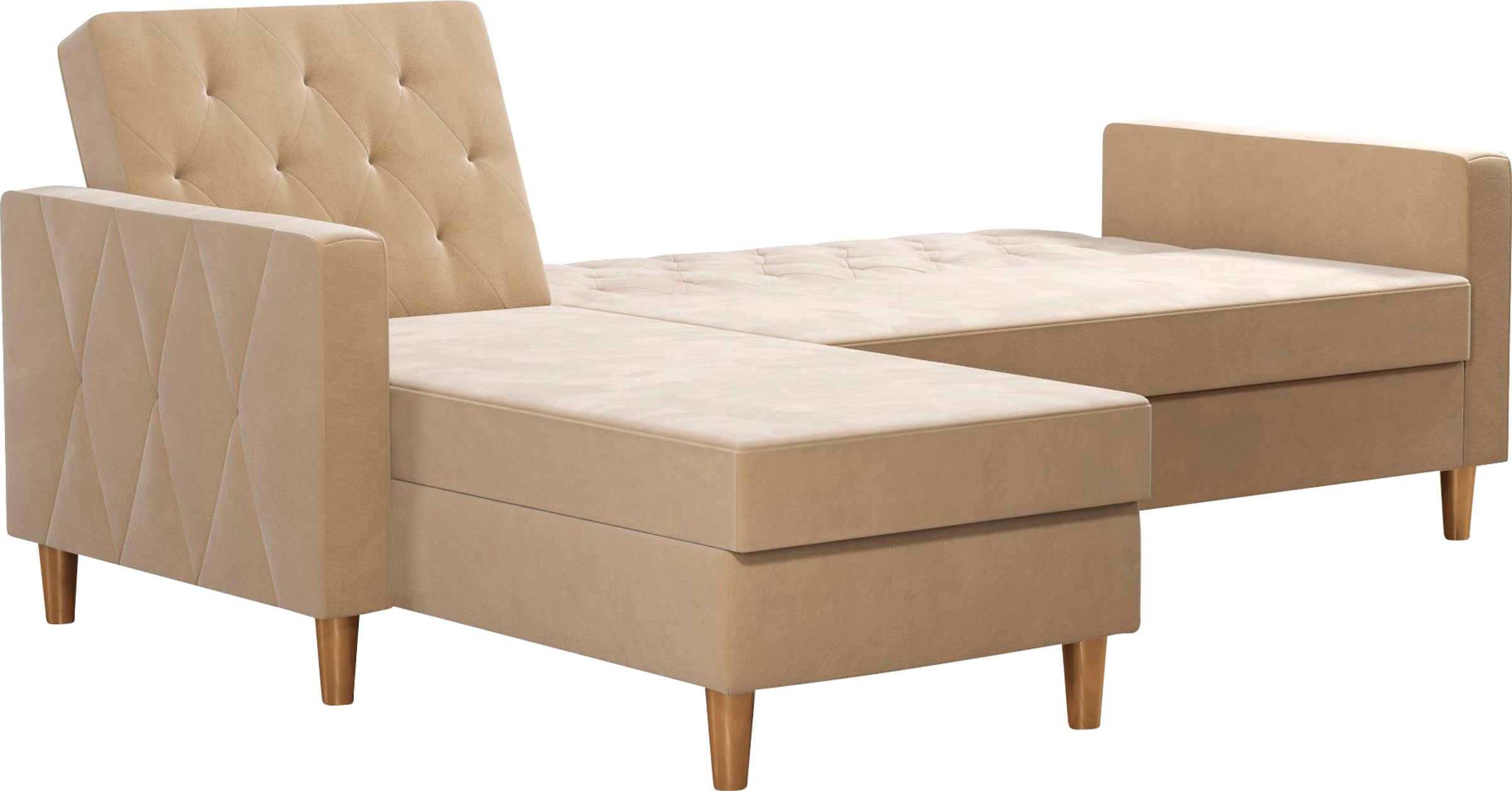 Cosmo Living Ecksofa »Liberty«, mit Schlafffunktion, Recamiere mit Stauraum beidseitig montierbar
