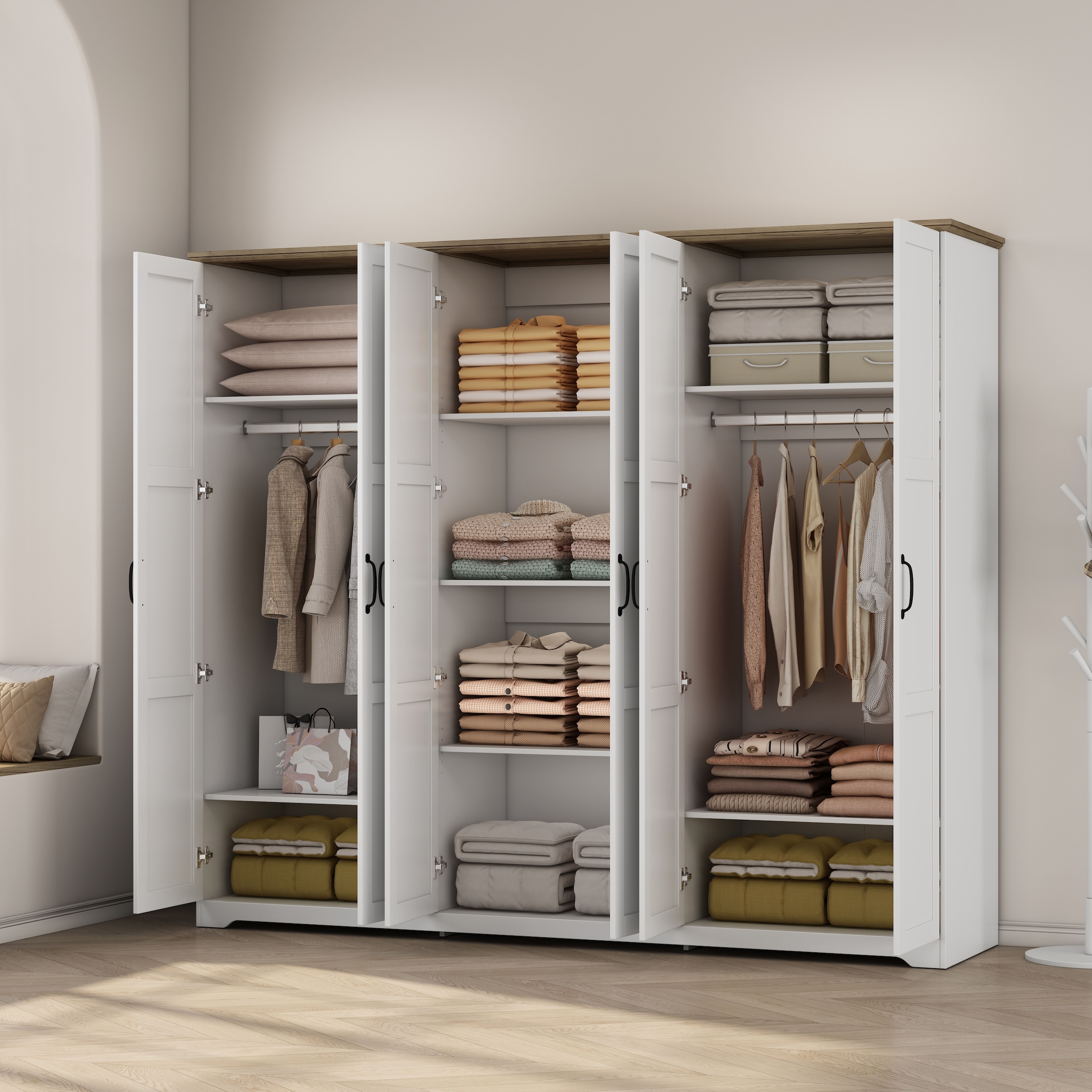 OTTO home Kleiderschrank »Emmilia Schrank Schlafzimmerschrank im Landhaus Design« Mit vielen Einlegeböden und Softclose,  Landhaus Schrank mit  6 Türen Breite 226,5cm Höhe 2m