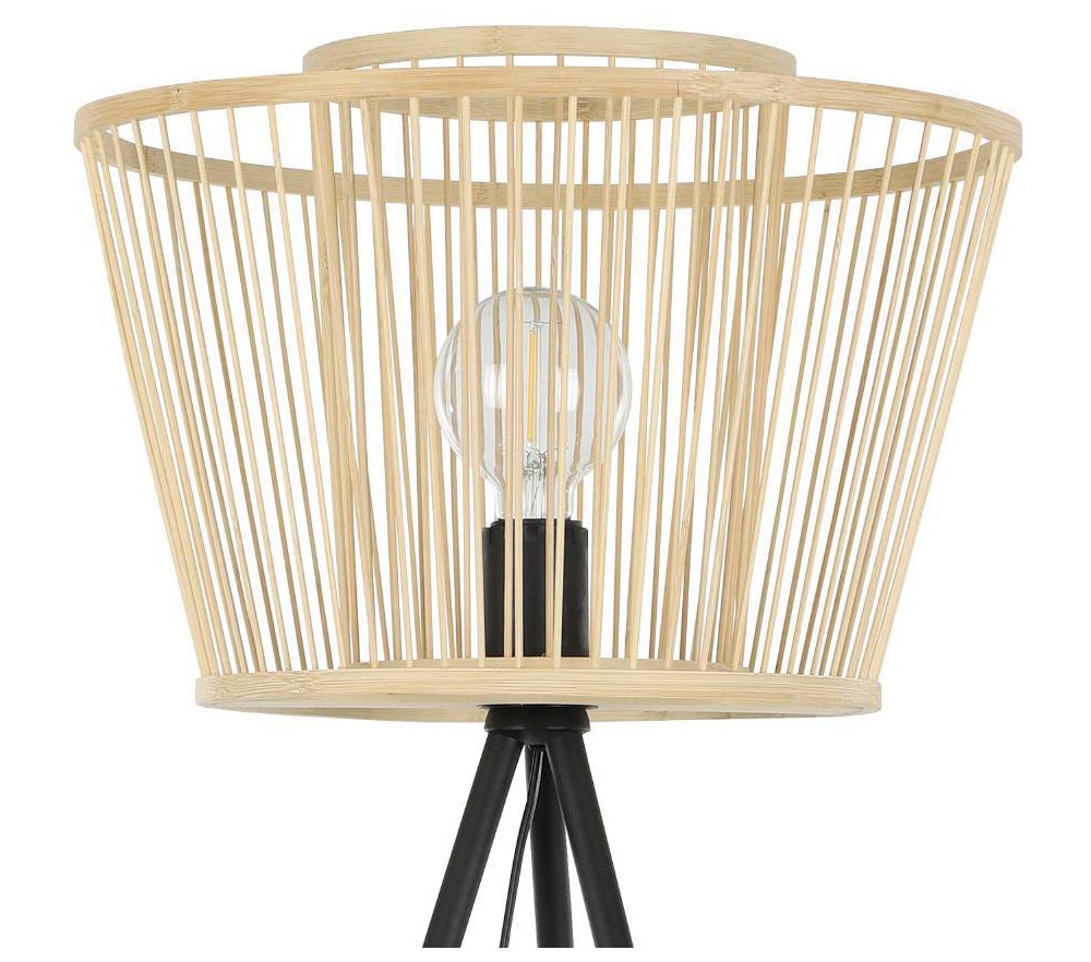 EGLO Stehlampe »HYKEHAM« E27 1 Stk. Stehlampe, Holz in Natur, Metall in Schwarz, Standleuchte, E27 Fassung