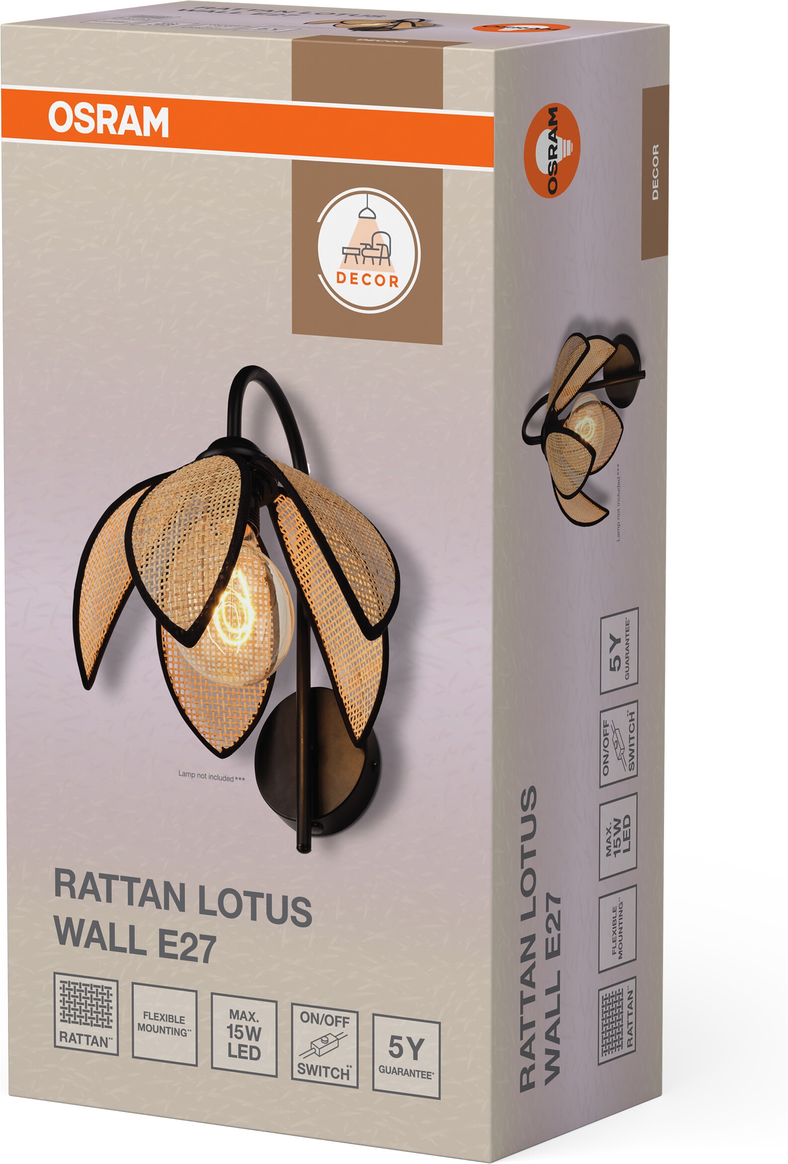 Osram Wandleuchte »Decor Rattan« E27 1 Stk. braun, E27, Rattan und Stahl