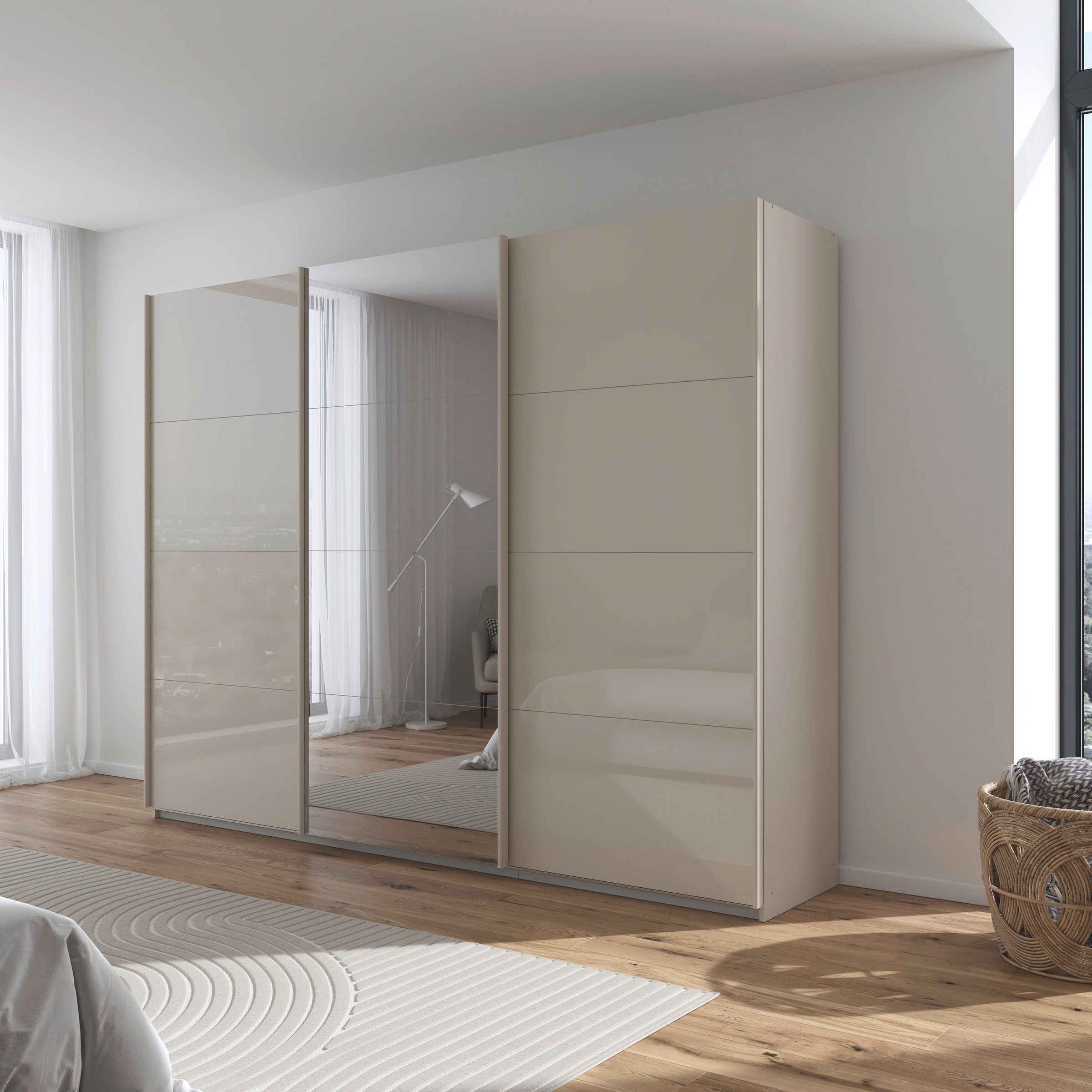 rauch Schwebetürenschrank »Kleiderschrank Kleiderschränke Schrank Garderobe AGORDO mit Glasfront«, durchdachte Innenausstattung, in 4 Breiten und 2 Höhen MADE IN GERMANY