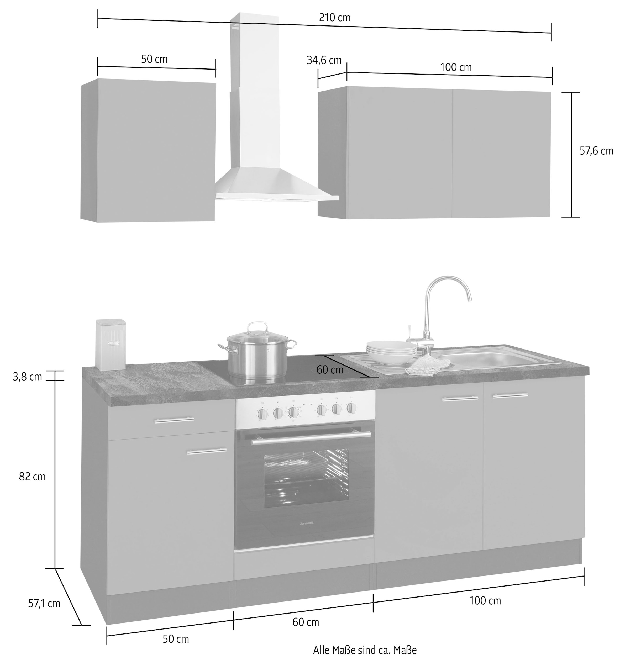 Hanseatic-E-Geräten bestellen 210 cm, OPTIFIT mit Breite »Malika«, online Küchenzeile
