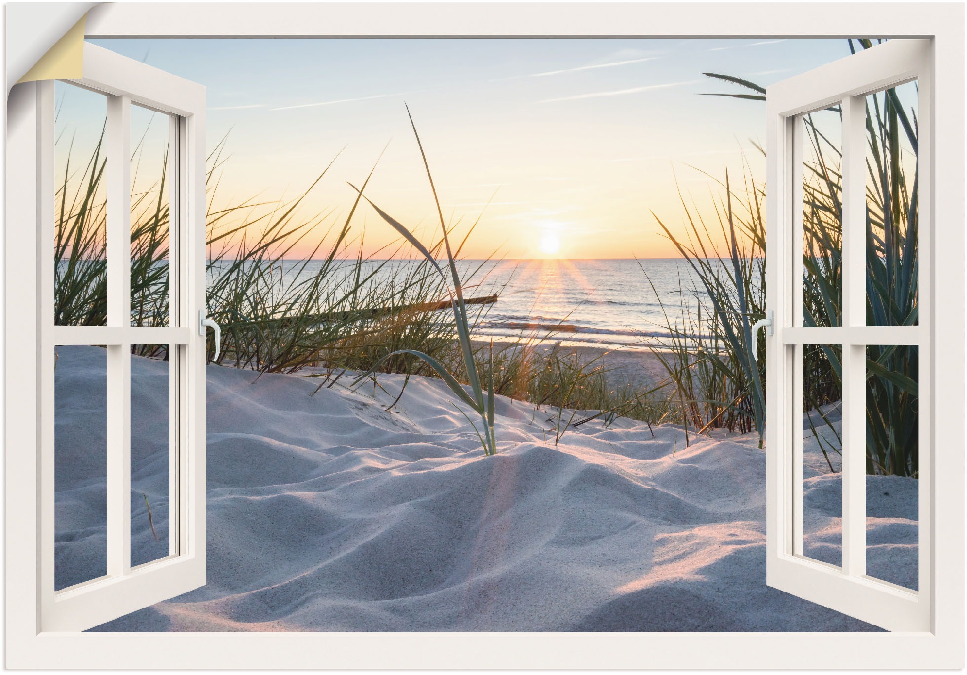 Artland Wandbild »Ostseestrand durchs Fenster«, Meer Bilder, (1 St.), als Alubild, Outdoorbild, Leinwandbild, Poster, Wandaufkleber