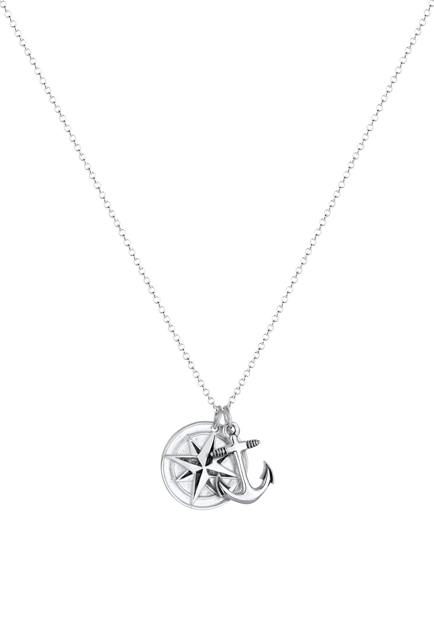 Kuzzoi Lange Kette »Kompass Anker 925 Sterling Silber«