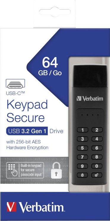 Verbatim USB-Stick »Keypad Secure 64GB«, (USB 3.2 Lesegeschwindigkeit 160 MB/s)
