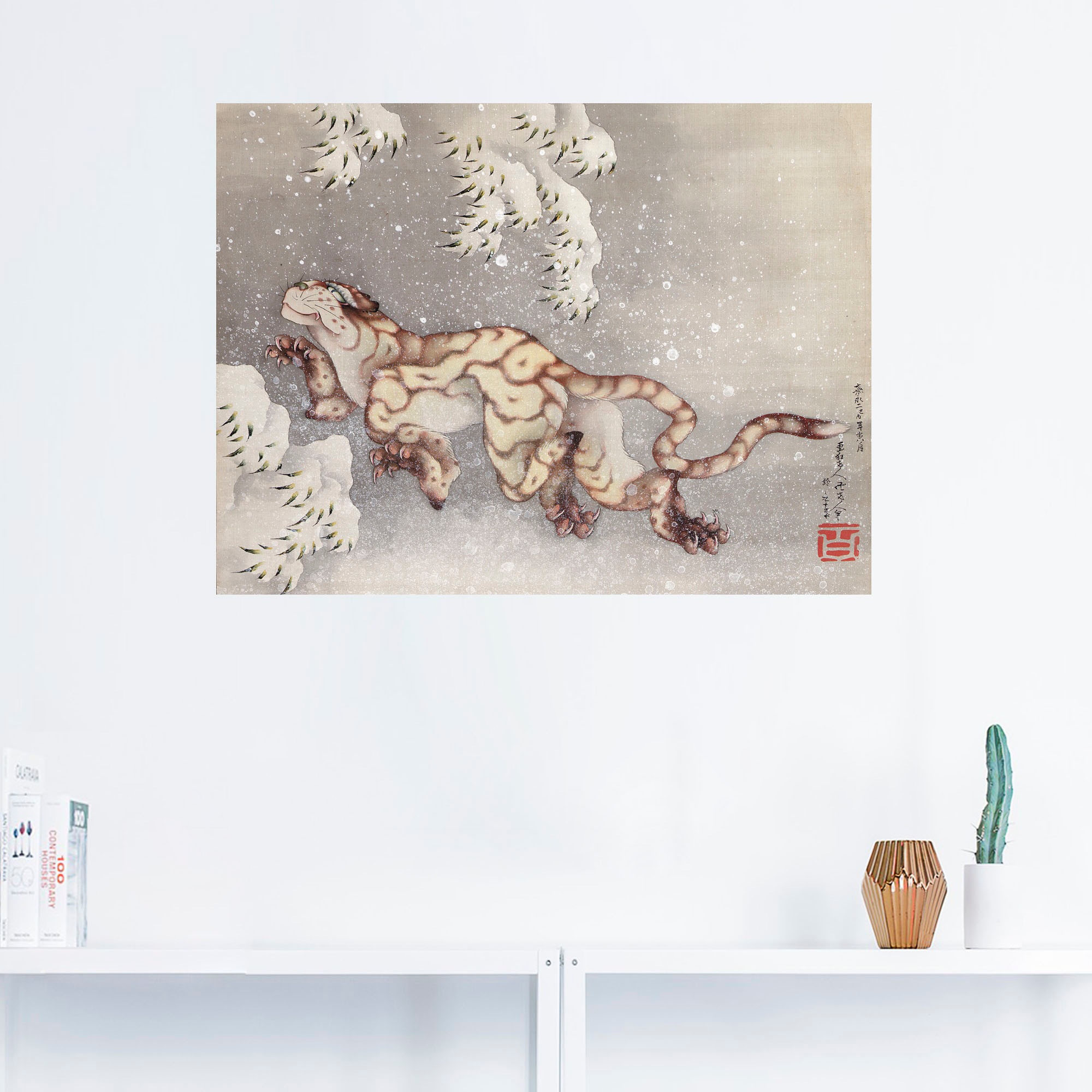 Artland Wandbild »Tiger in einem Schneesturm. Edo-Zeit«, Wildtiere, (1 St.), als Leinwandbild, Wandaufkleber in verschied. Größen