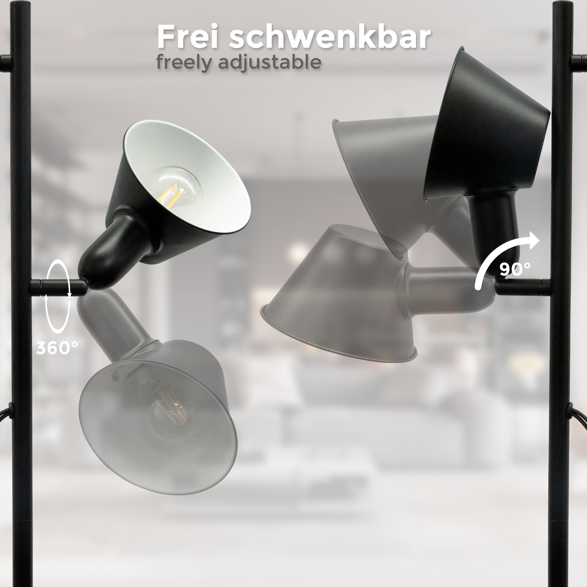 B.K.Licht Stehlampe »Design-Stehlampe, inkl. Doppel-Kippschalter«, 2 flammig, Leuchtmittel E27 | ohne Leuchtmittel, Schwarz, Metall, 2x E27-Fassung, H: 142,5cm