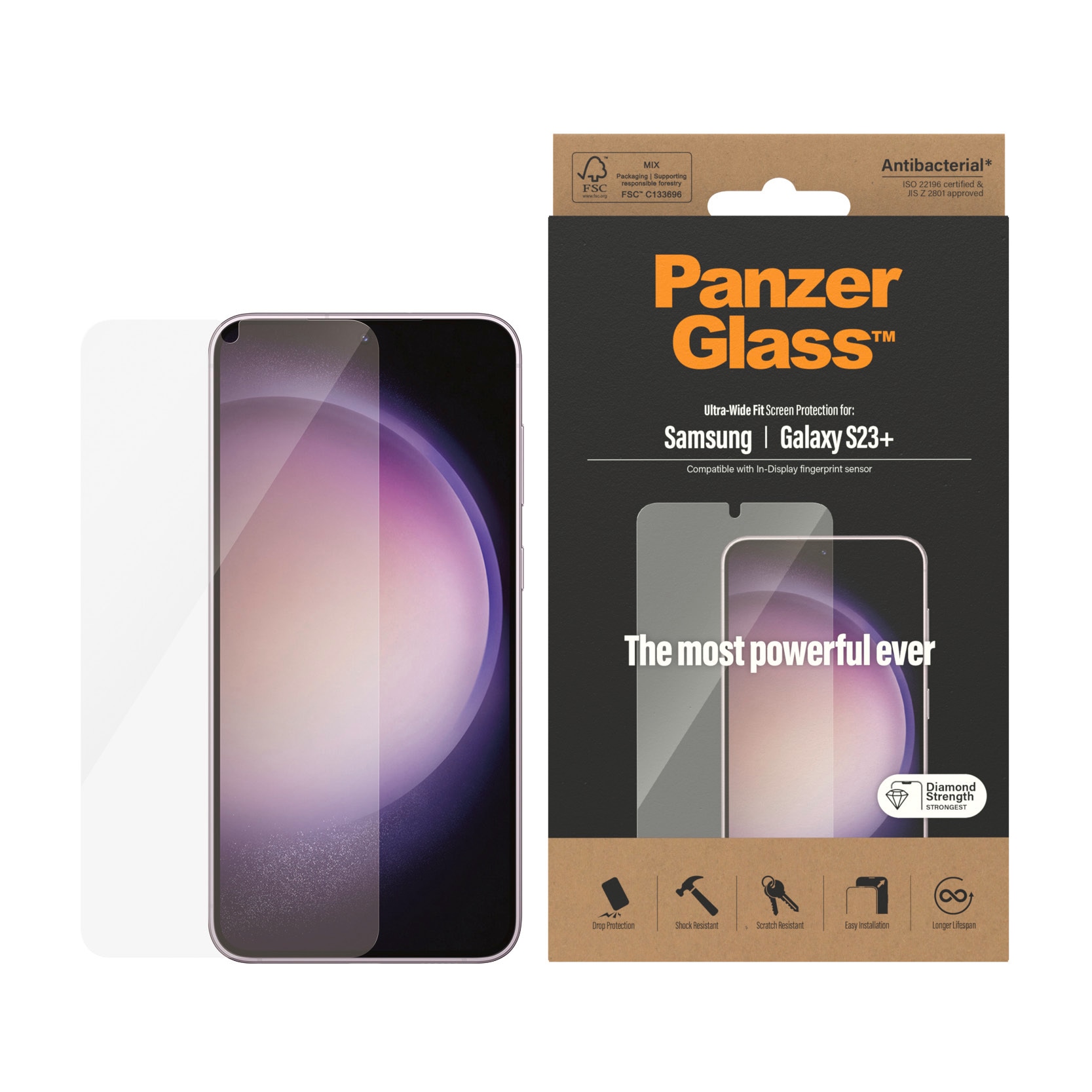 PanzerGlass Displayschutzfolie »Ultra-Wide Fit Screen Protector«, für Samsung Galaxy S23 Plus, (1 St.), Displayschutzfolie, Schutzfolie, Bildschirmschutz, kratz- & stoßfest