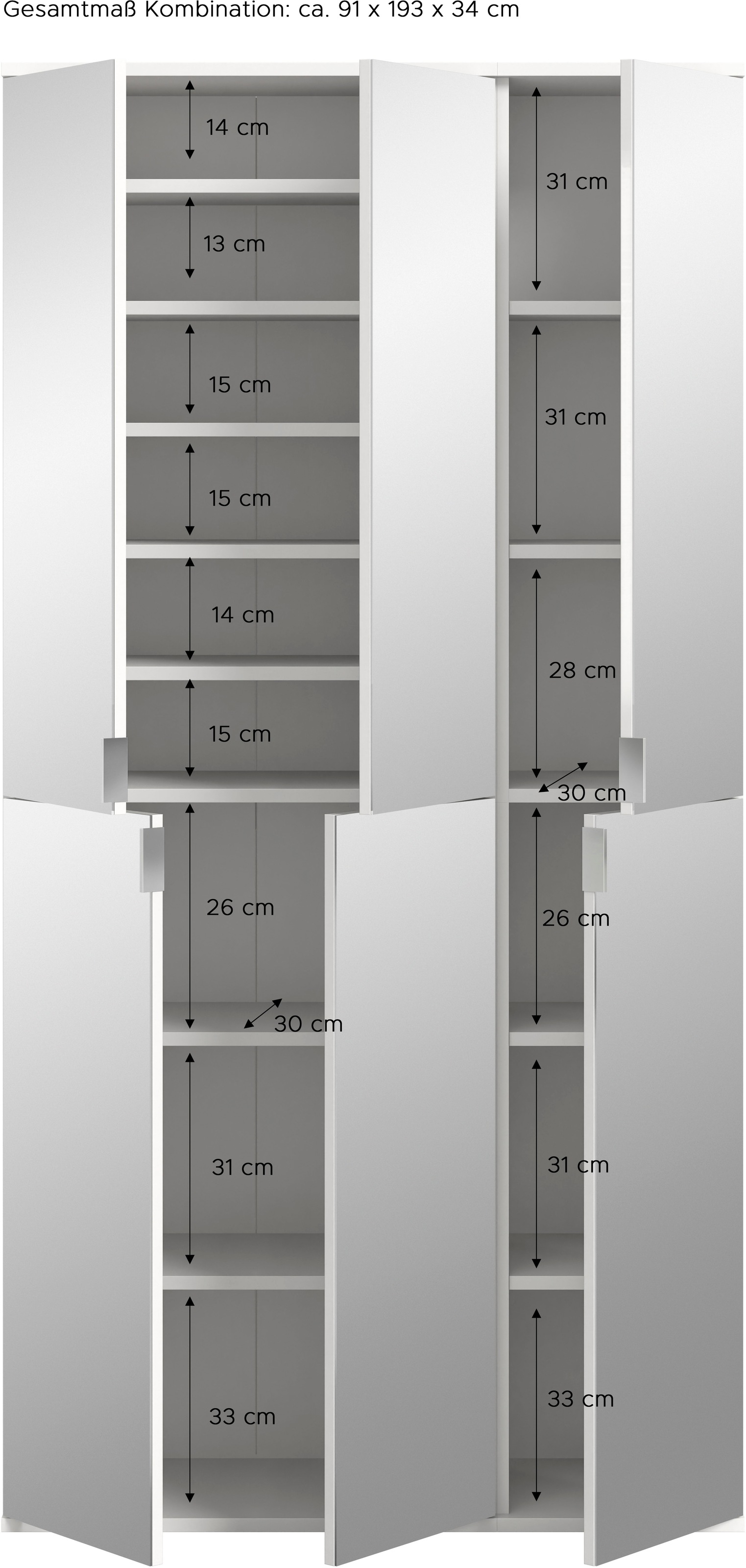 INOSIGN Garderoben-Set »Trondheim, 91 cm, best. aus 2 Schränken, 6 Spiegeltüren, 15 Fächer«, (Set, 2 St.), inkl. ausziehbarer Kleiderstange, Garderobenschrank, Kleiderschrank