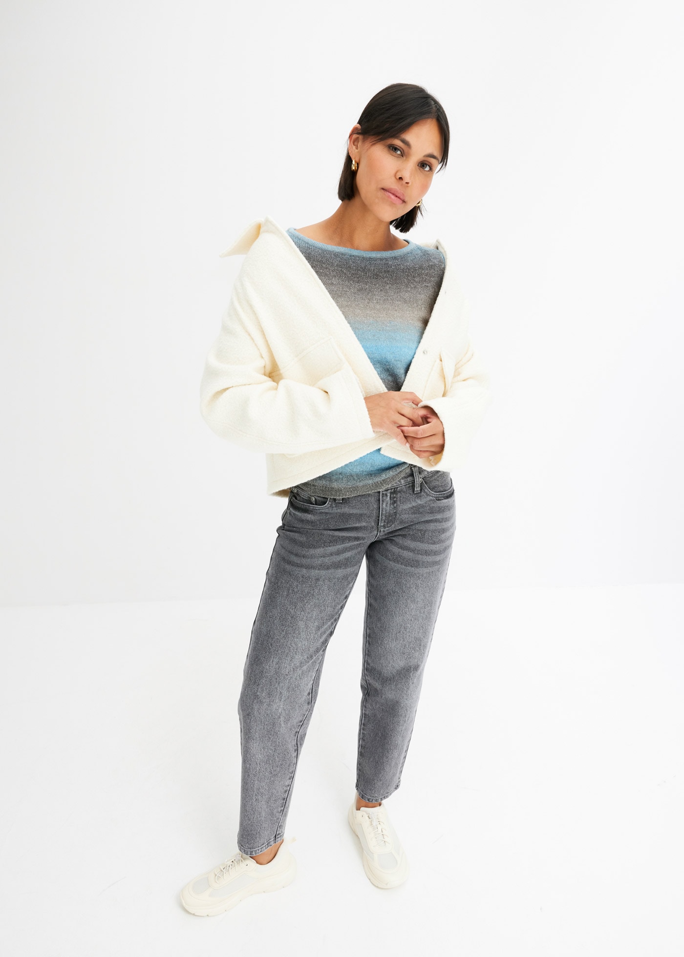 bonprix Strickpullover »Pullover mit Farbverlauf« im modischen Farbverlauf, lockere Passform mit weitem Arm