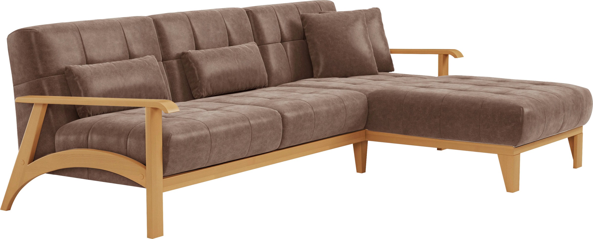 sit&more Ecksofa »Billund L-Form«, Armlehnen aus eichefarbigem Buchenholz, verschiedene Bezüge und Farben