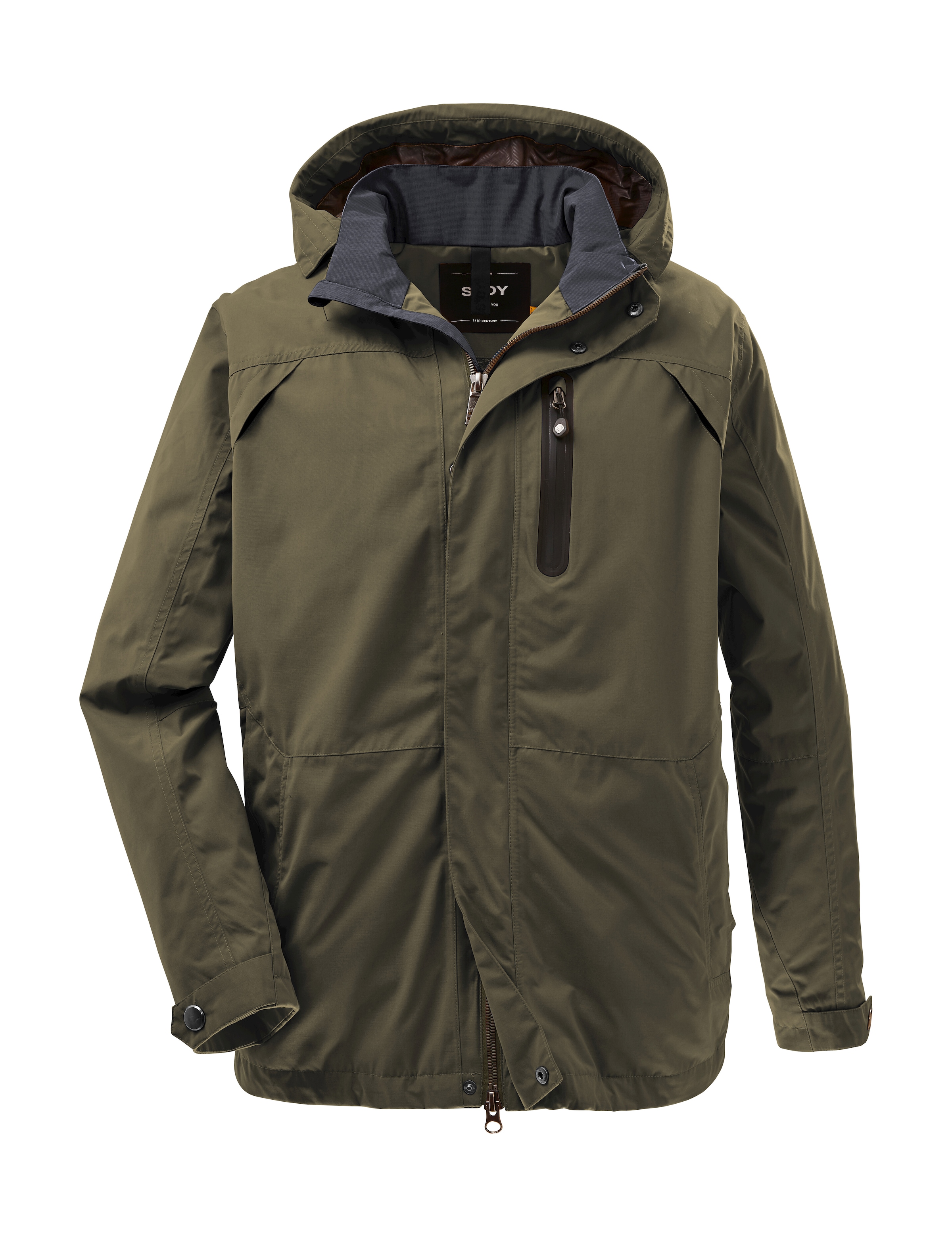 STOY Outdoorjacke »STS 12 MN JCKT«, Stylische, wasserdichte Jacke mit abnehmbarer Kapuze und Kunstfell