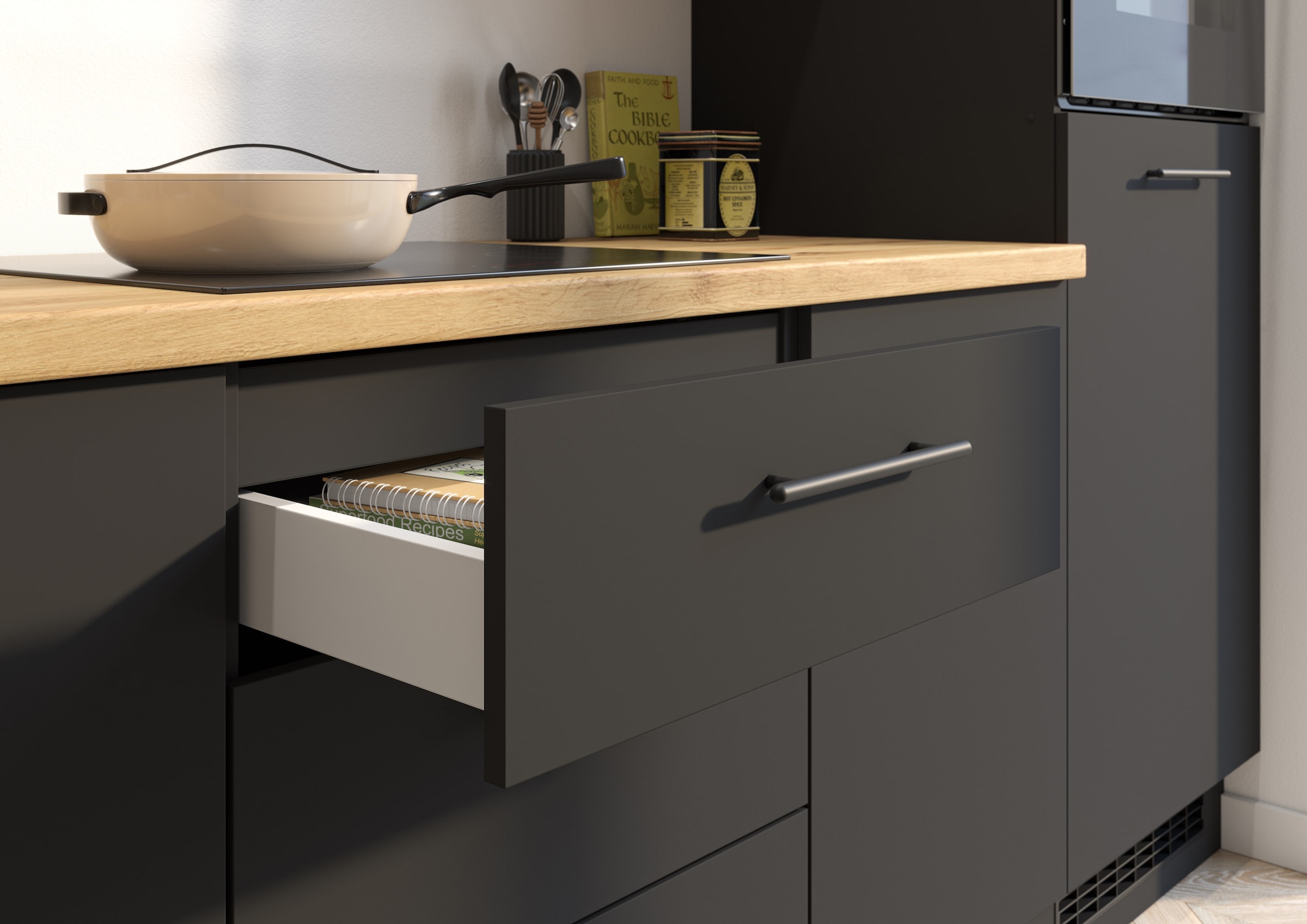 BASIC by Balculina Küchenzeile »Capri B/T/H 280x60x218 cm« Breite 280 cm, wahlweise mit edelstahlfb. oder schwarzen E-Geräten