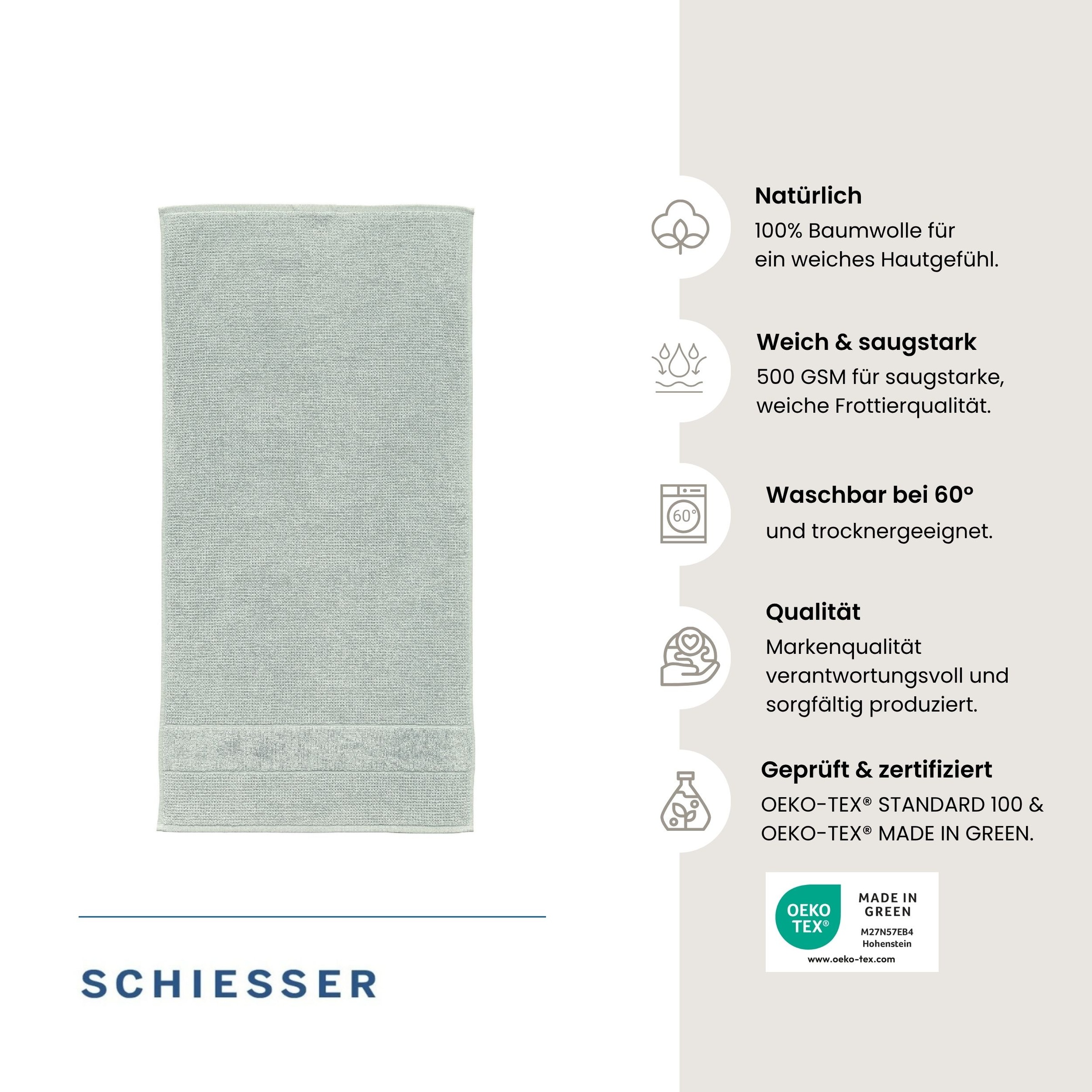Schiesser Duschtücher »Turin aus 100% Baumwolle in dezenter Reiskornoptik« OEKO-TEX® MADE IN GREEN