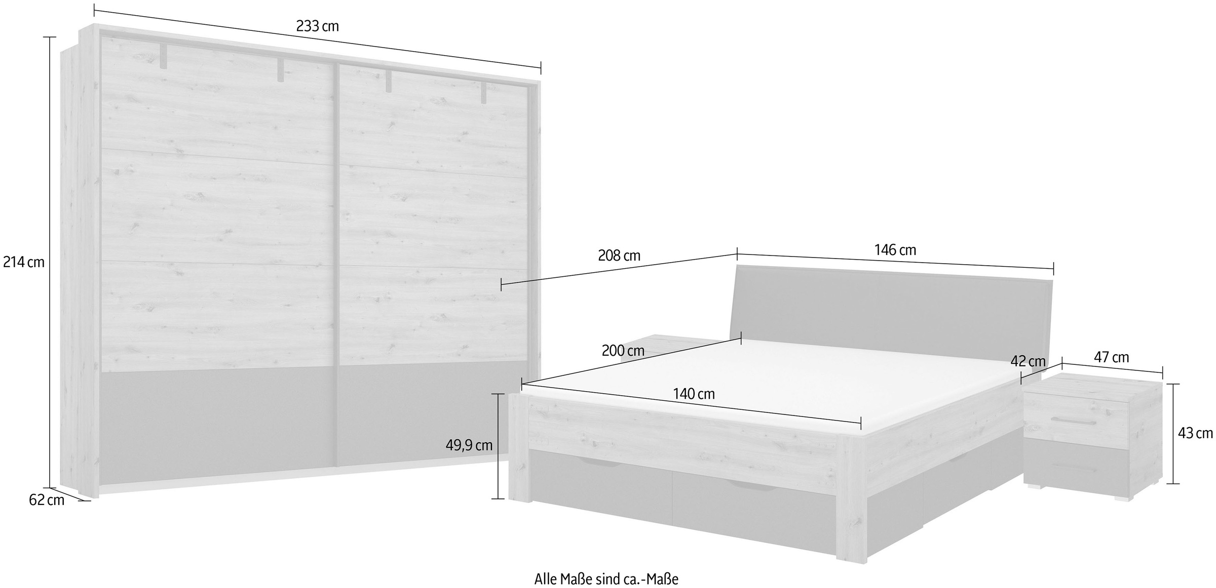 rauch Schlafzimmer-Set »Birmingham«, (5 tlg.), 5-tlg.Set: Schwebetürenschrank inkl. Passepartout, Bett, 2 Nachttische