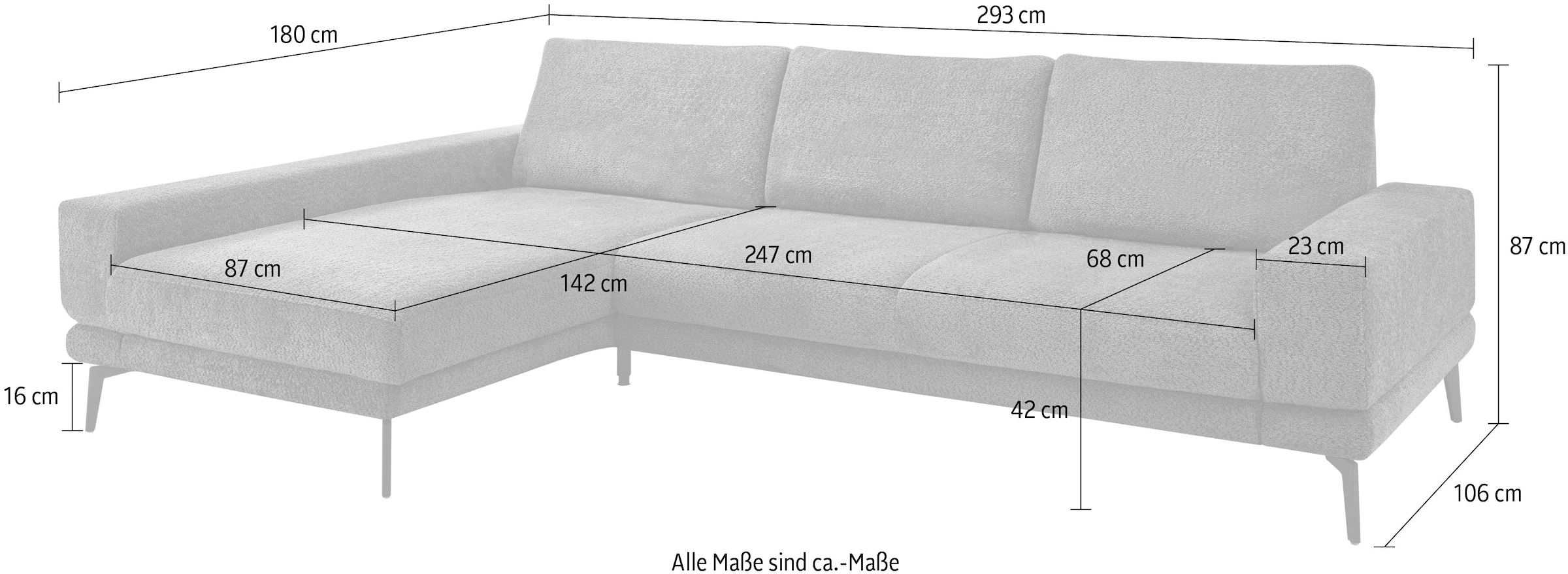 set one by Musterring Ecksofa »SO 3600 optimaler Sitzkomfort in Federkern o. Kaltschaum, 2 Sitzhöhen«, Sitzhöhe 42 cm, Kaltschaum, B 293 x T 180 cm, Kama blue