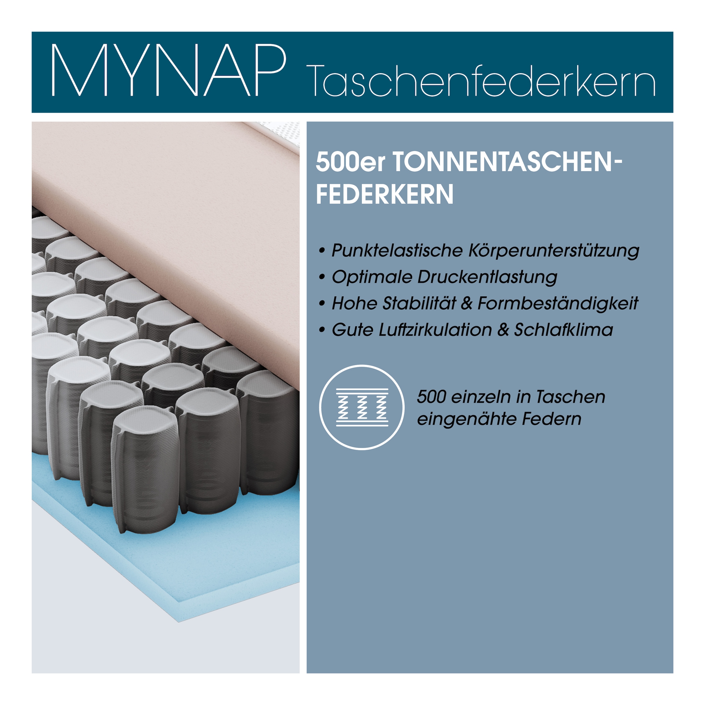 Schlaraffia Taschenfederkernmatratze »myNap,Premium Matratze,Testsieger Stiftung Warentest 10/2023, Note 1,6« 19 cm hoch 500 Federn 1 Stk. tlg. Härtegrad 3, in 90x200 und weiteren Größen erhältlich!