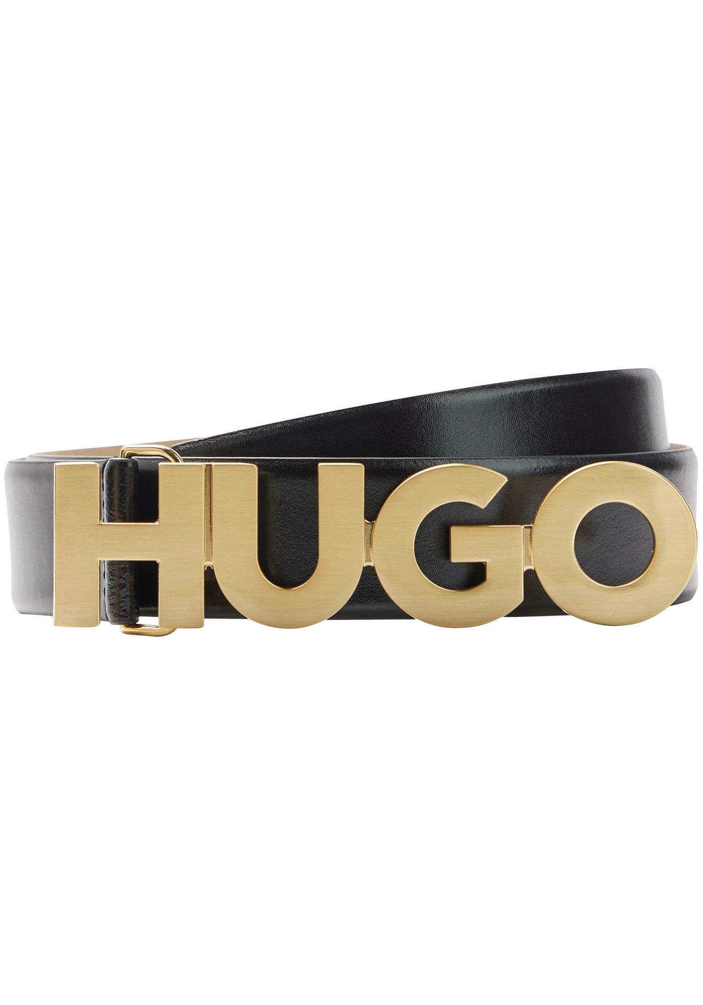 HUGO mit Ledergürtel Logoschnalle goldfarbener
