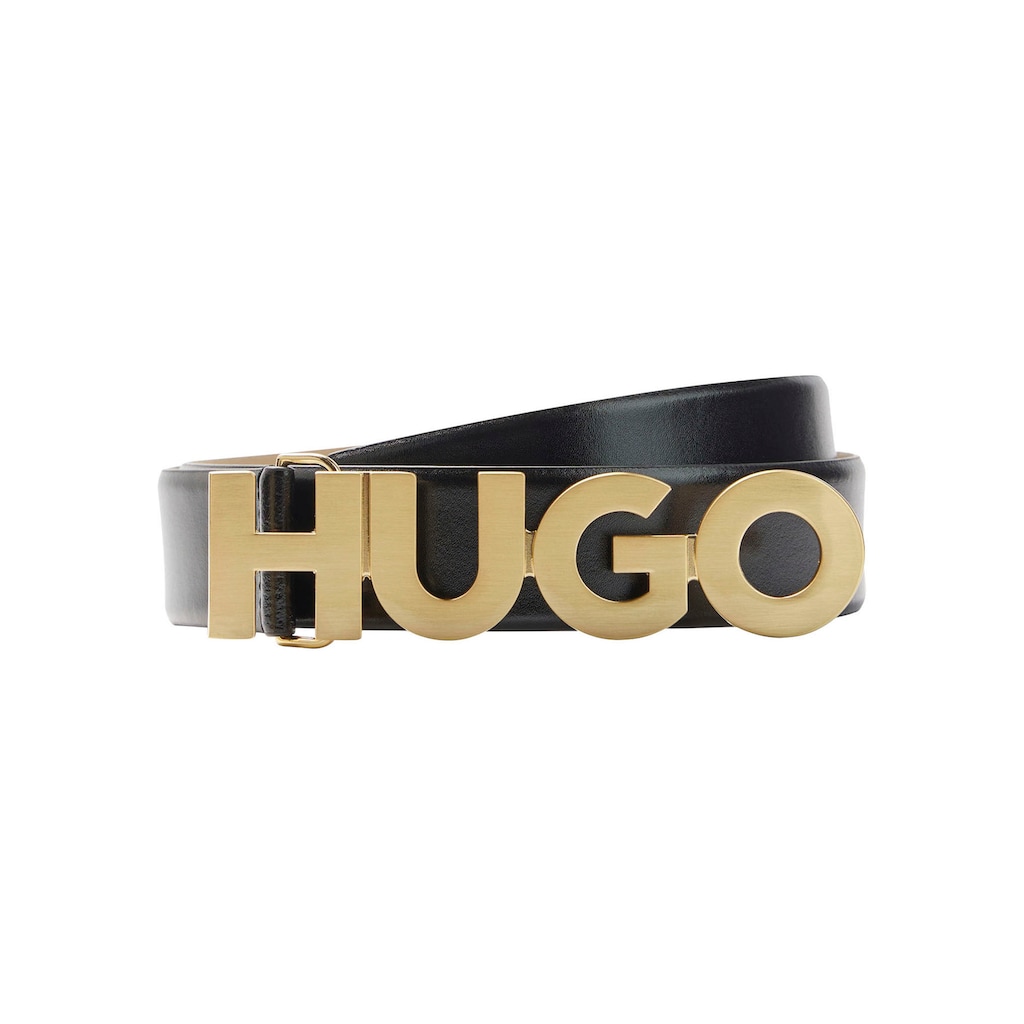 HUGO Ledergürtel mit goldfarbener Logoschnalle