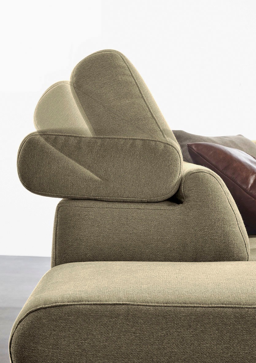 W.SCHILLIG Ecksofa »finn, Designsofa mit tollem Sitzkomfort, bequem, L-Form«, German Design Award 2016, Fußgestell Nussbaum natur, Breite 281 cm