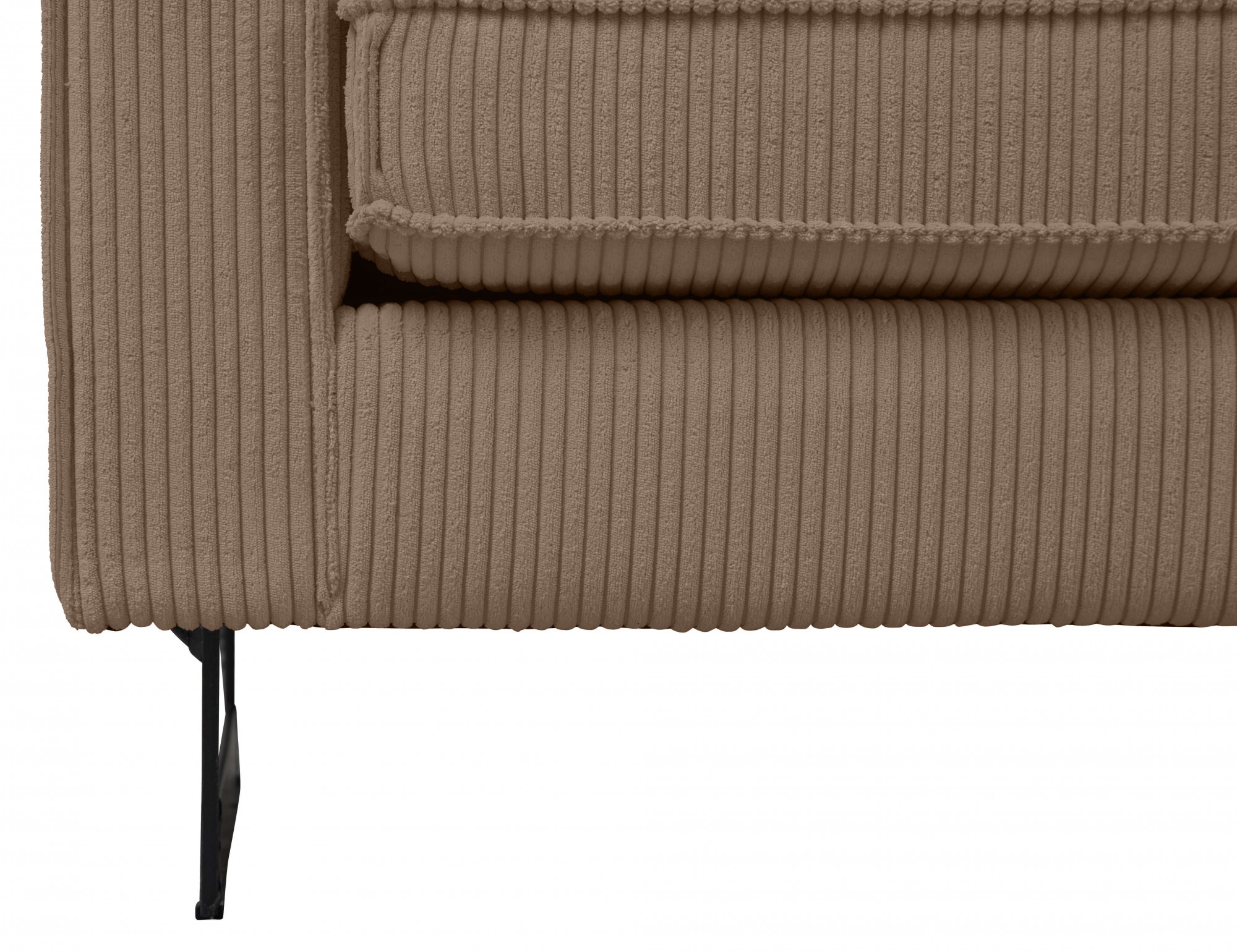 Places of Style Ecksofa »Pinto, 290 cm, Cord, Chenille, Lederoptik, Ottomane links / rechts«, mit Keder, schwarze Metallfüße, Wellenunterfederung