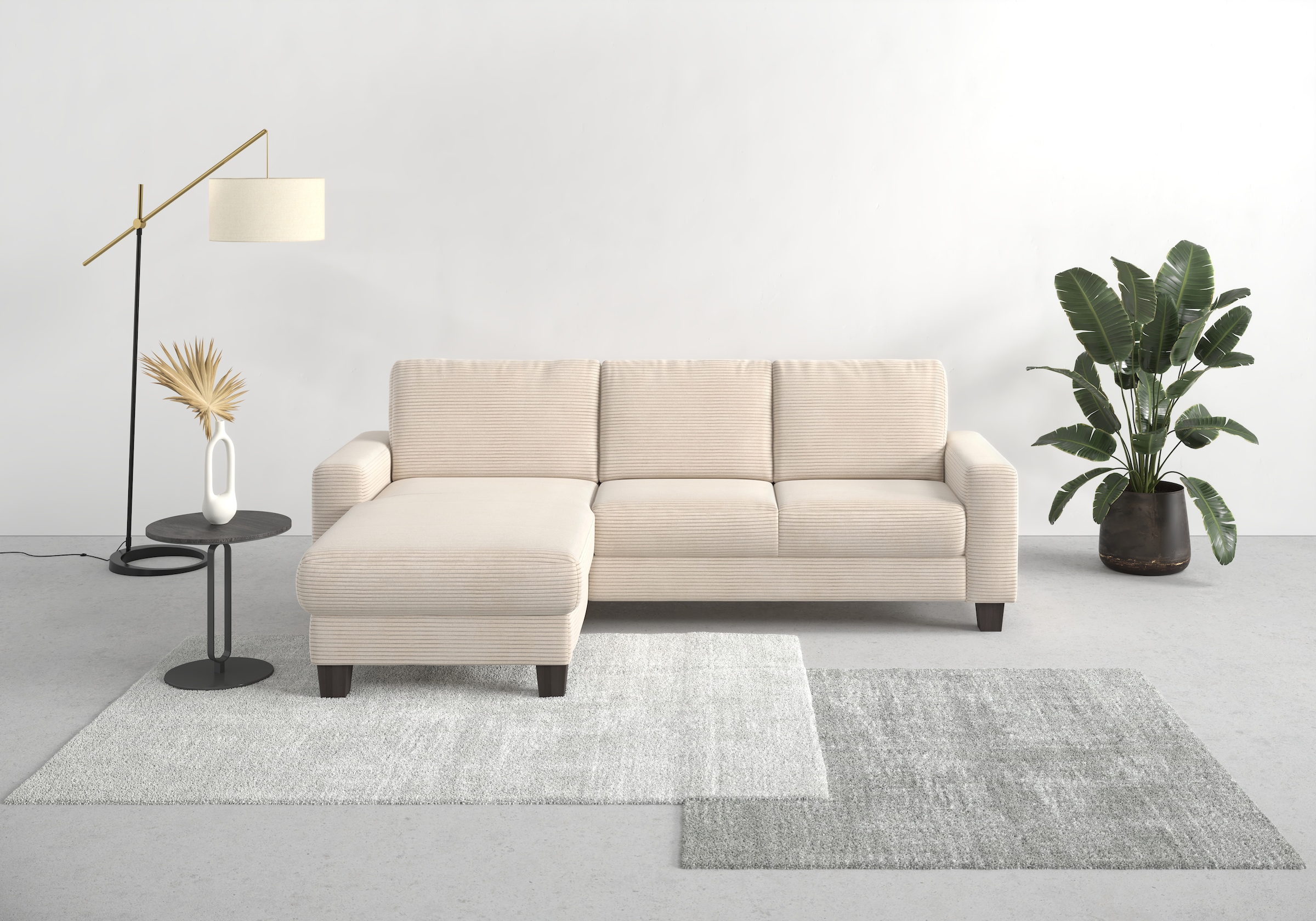 Home affaire Ecksofa »Summer L-Form«, mit Recamiere, mit oder ohne Bettfunktion und Bettkasten, Cord-Bezug