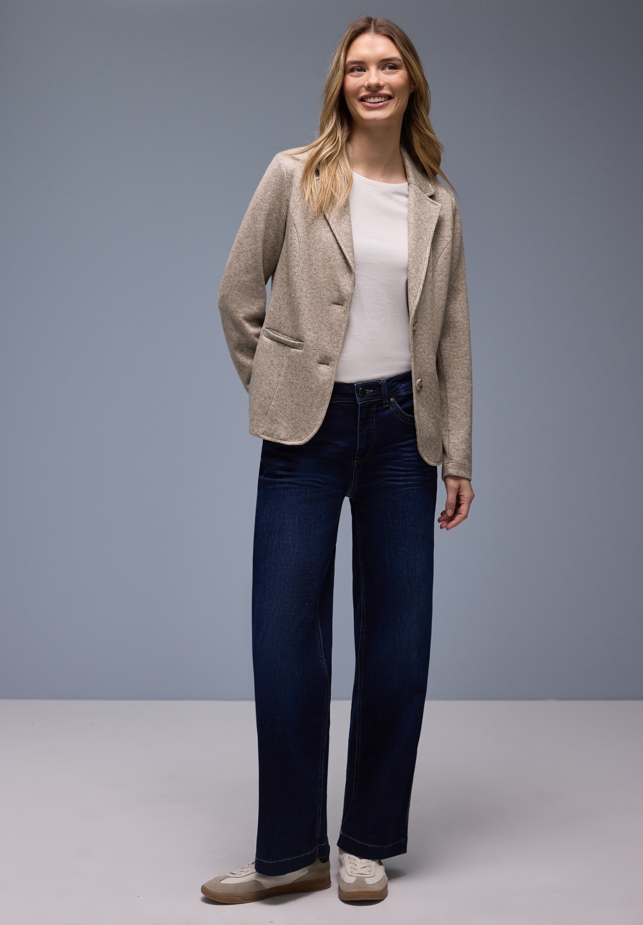 STREET ONE Jackenblazer Rippstrick‑Look mit Reverskragen, mit Viskose