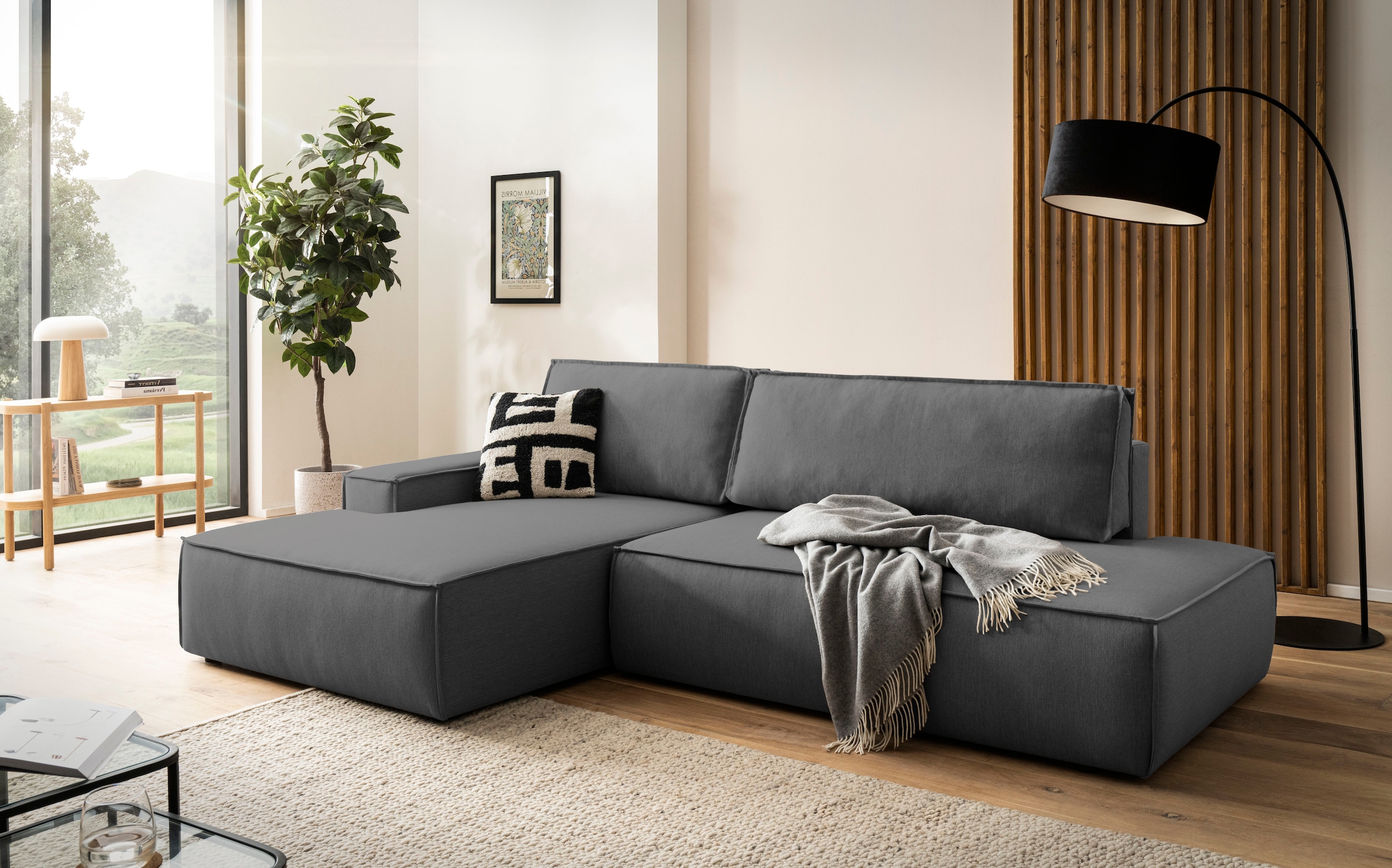 Home affaire Ecksofa »SHERWOOD, Schlafsofa in L-Form offen (275cm), Cord, Leinenoptik«, Schlaffunktion und Bettkasten, Kedernaht, hoher Sitz- & Liegekomfort