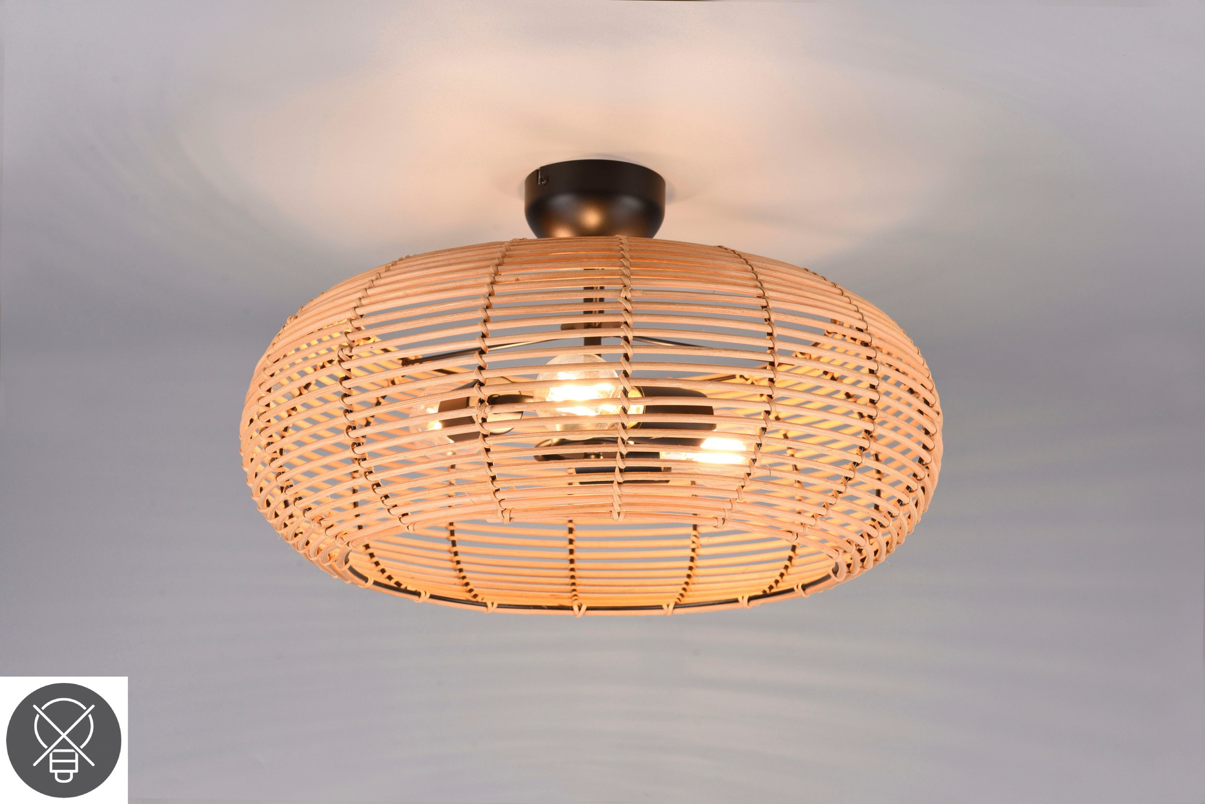 TRIO Leuchten Deckenleuchte »Inga«, 3 flammig, Leuchtmittel E27 | ohne Leuchtmittel, Deckenlampe aus Rattan in Korbgeflecht Optik, exkl 3xE27 Ø 50cm