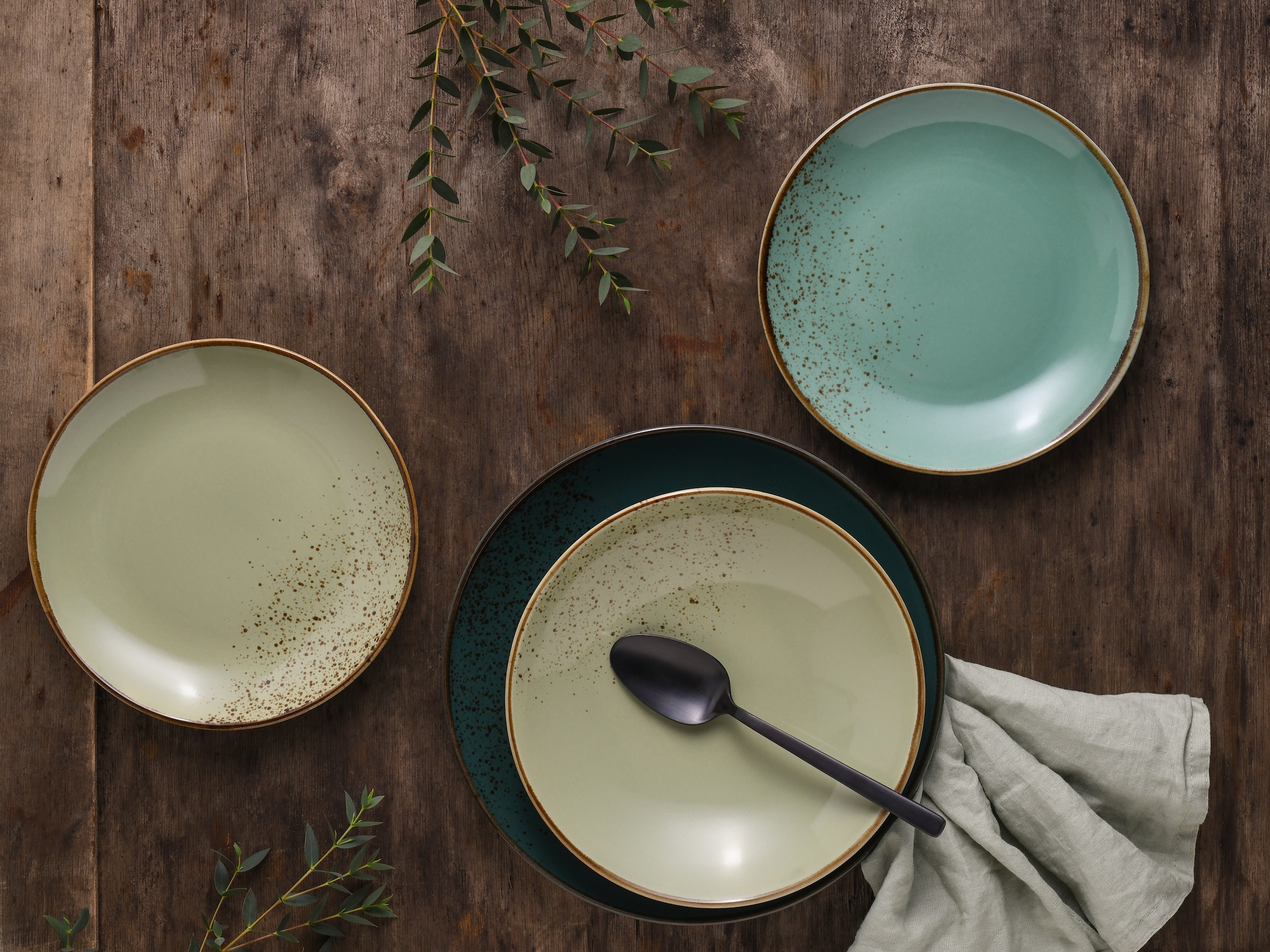 CreaTable Tafelservice »Geschirr-Set NATURE COLLECTION«, (Set, 12 tlg., Teller Set für 4 Personen), Service, handwerklicher Look, 12 Teile, für 4 Personen