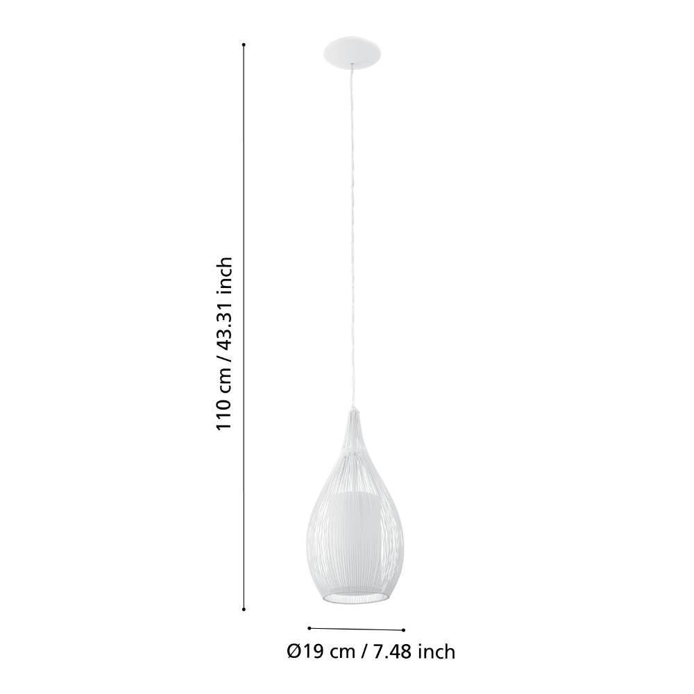 EGLO Pendelleuchte »RAZONI Hängelampe, Pendellampe, Stahl, satiniertes Glas, weiß, E27«, 1 flammig, Leuchtmittel E27 | ohne Leuchtmittel, Wohnzimmer, Esszimmer, Vintage, moder, Industrial, Retro, 130x19cm