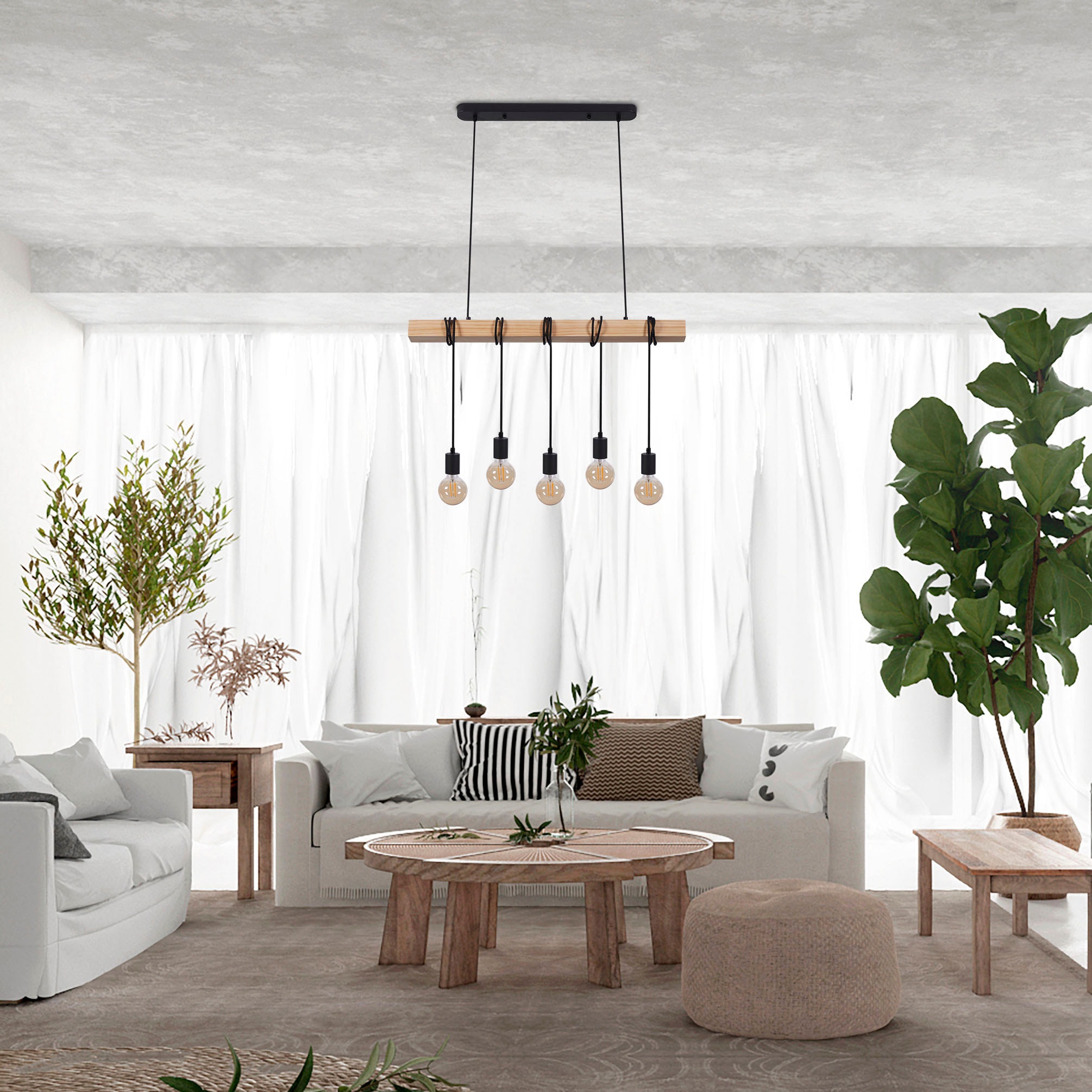 Paco Home Pendelleuchte »SINA« E27 LED Pendelleuchte Hängelleuchte  Wohnzimmer Esszimmer Vintage Holz E27