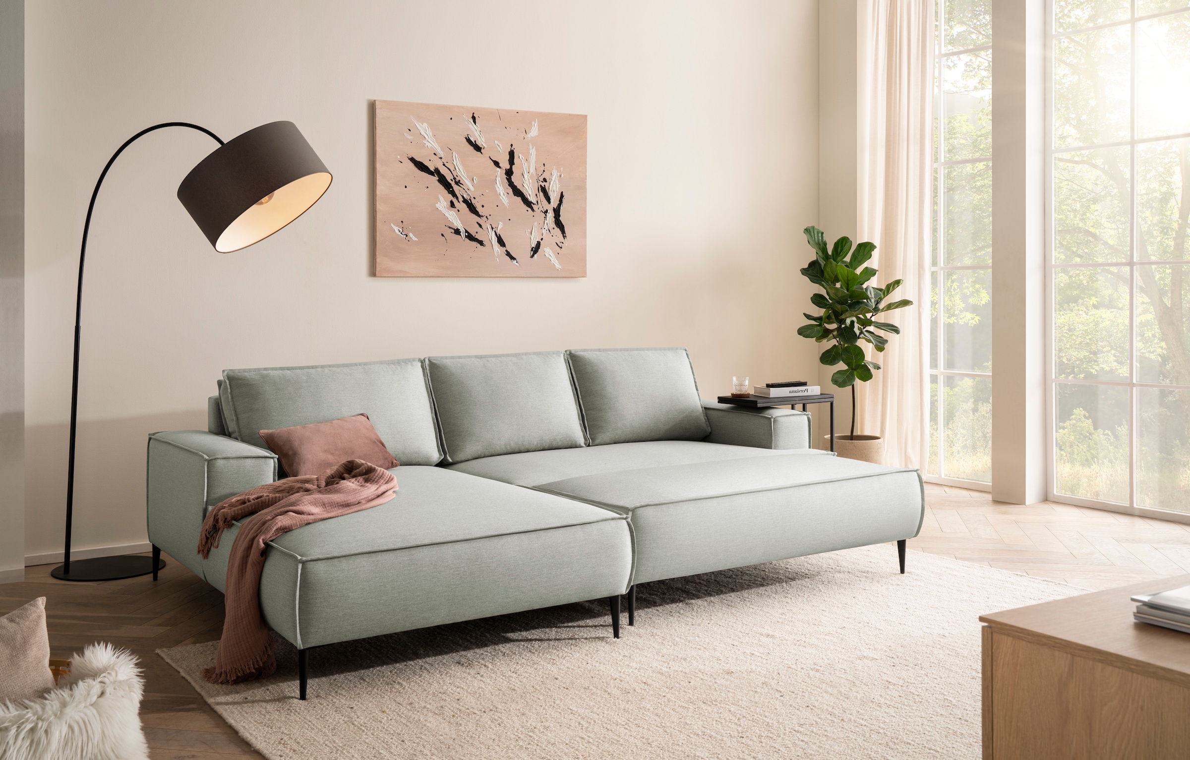 andas Sitzgruppe »TVINNU, Polsterecke L-Form, Schlaffunktion, mit Hocker«, (Set, 2 tlg.), stellbar zum Schlafsofa (Krokodilverbinder)