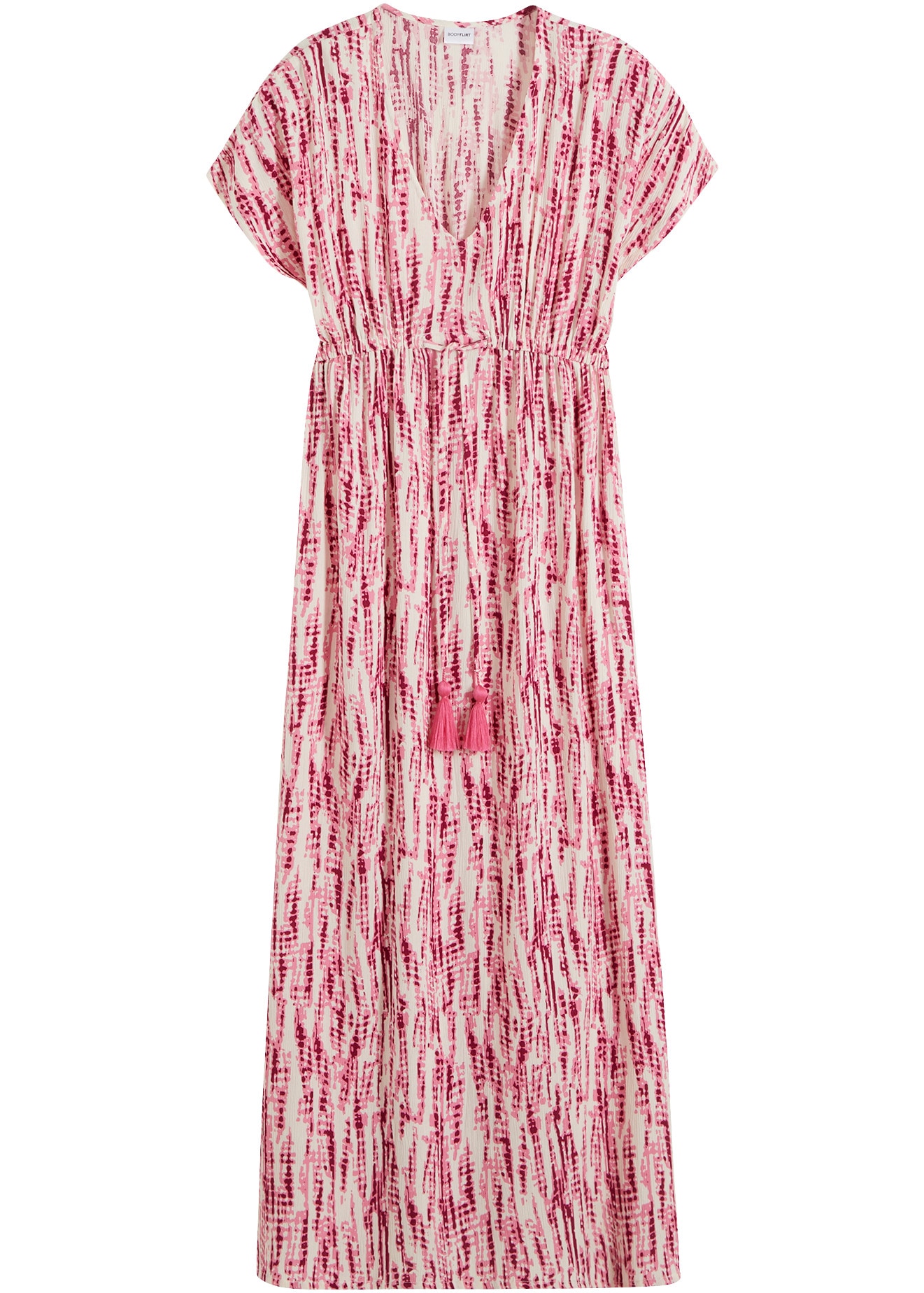 bonprix Maxikleid mit Batik-Print, ausgestellte Passform, aus Viskose, Kurzarm-Design