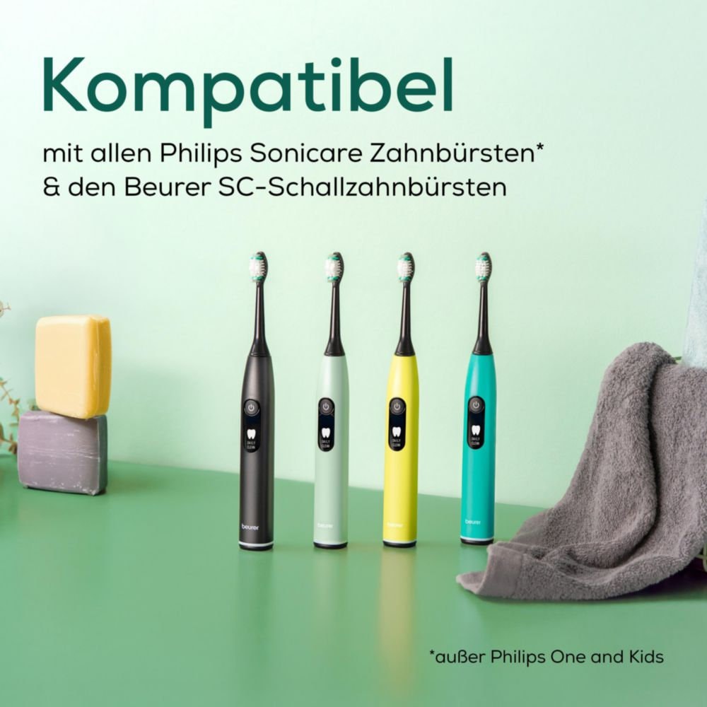 BEURER Aufsteckbürsten »SC Bürstenköpfe mit Indikatorborsten Premium White«, (4 Stück), Schalltechnologie für schonende und gründliche Zahnpflege