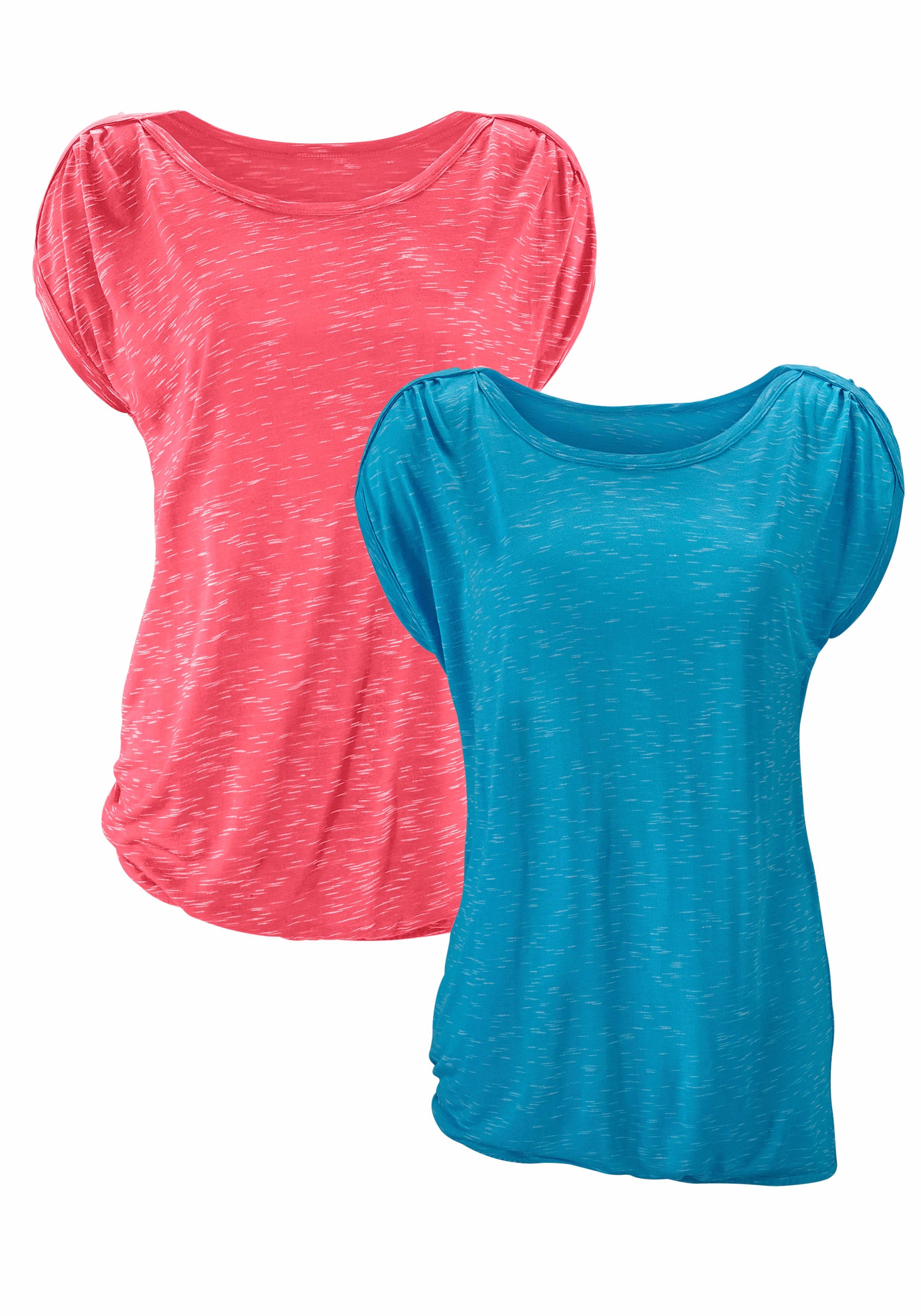 LASCANA T-Shirt, (2er-Pack), kaufen mit Schulterraffung bequem
