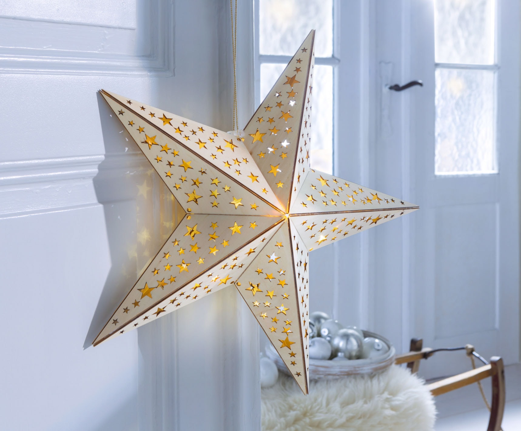 IC Winterworld LED Stern »Weihnachtsstern«, 10 flammig, aus Holz, mit Lichterkette, Weihnachtsdeko