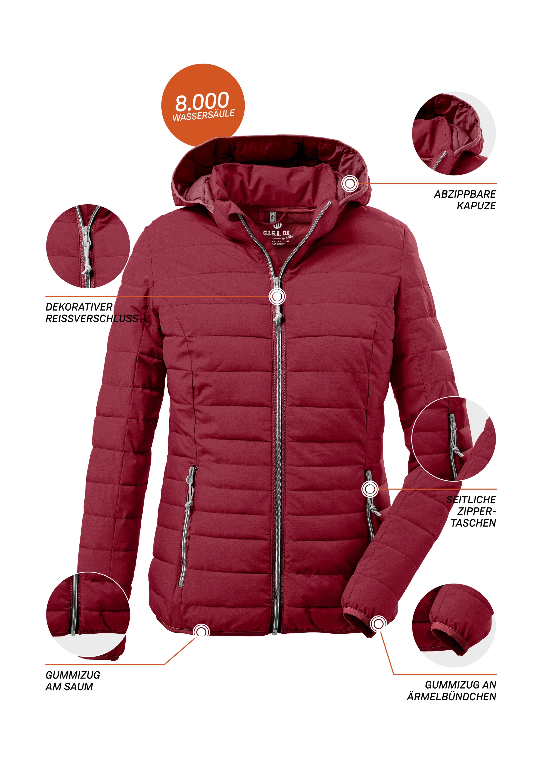 G.I.G.A. DX by killtec Steppjacke »Uyaka«, Leichte, wasserabweisende Damenjacke mit abzippbarer Kapuze